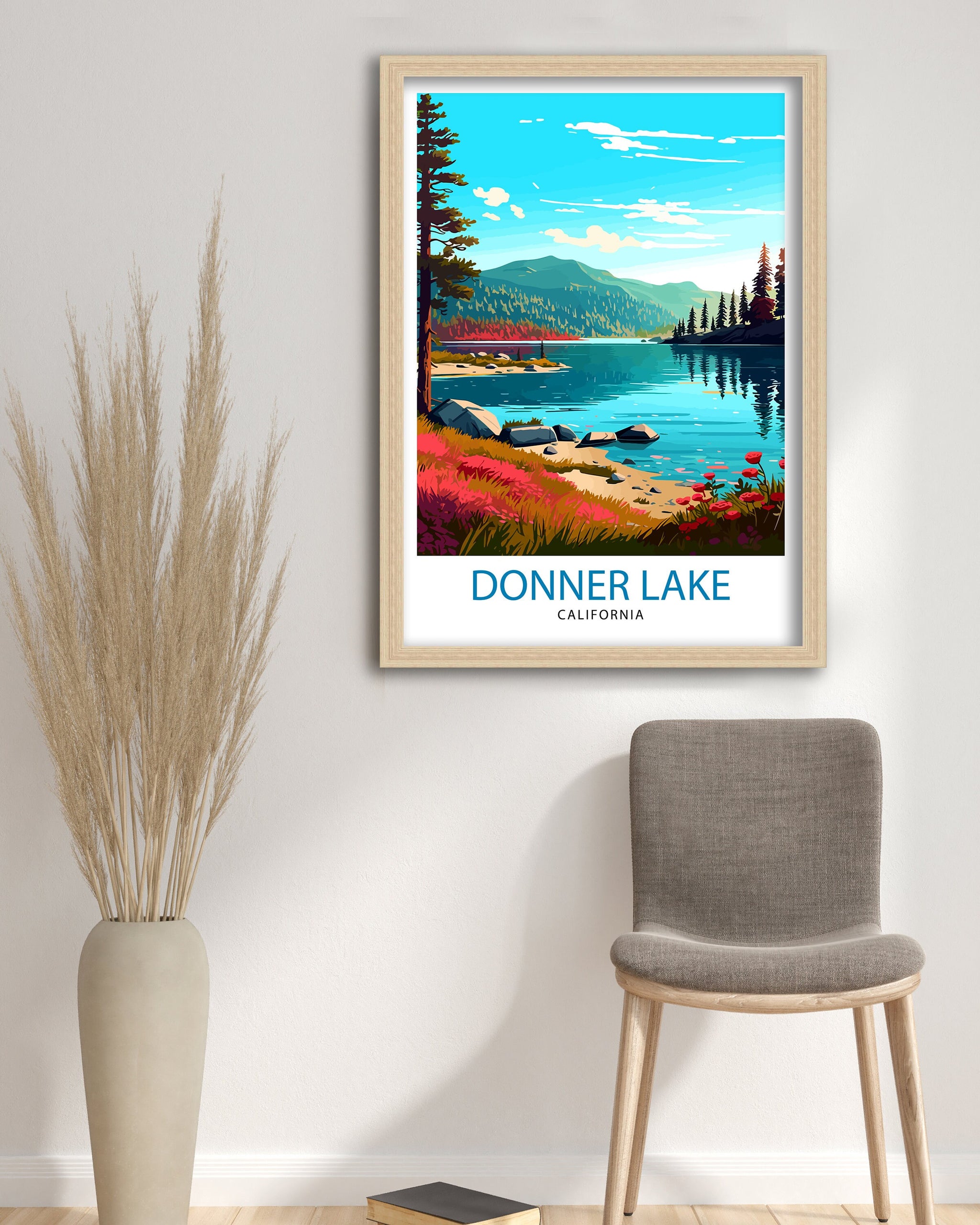 Donner Lake California Travel Print| Donner Lake Wall Decor, Donner Lake Home Living Decor Donner Lake Illustration Travel Poster Gift