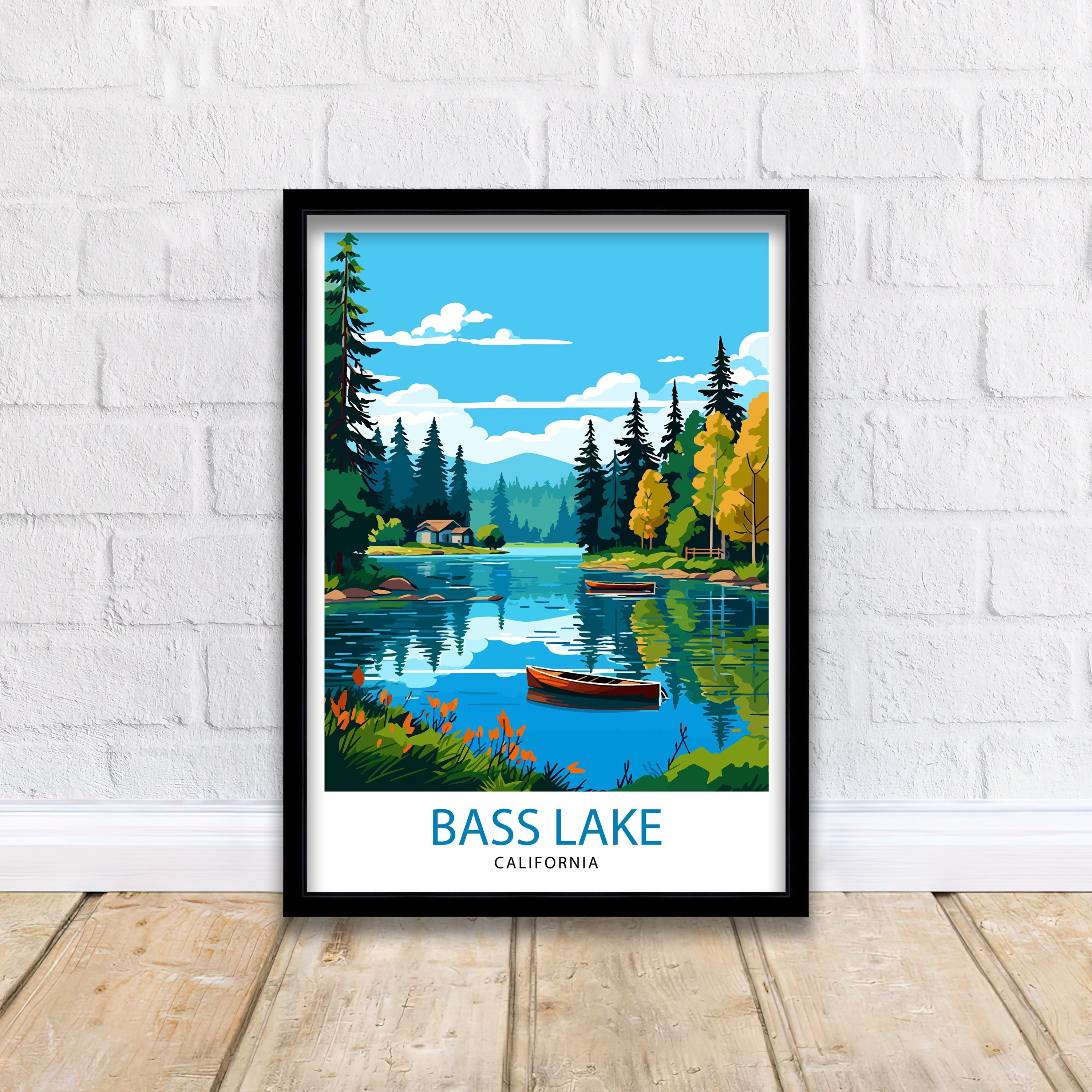 Bass Lake California Travel Print| Bass Lake Wall Decor Bass Lake Home Living Decor Bass Lake California Illustration Travel Poster Gift