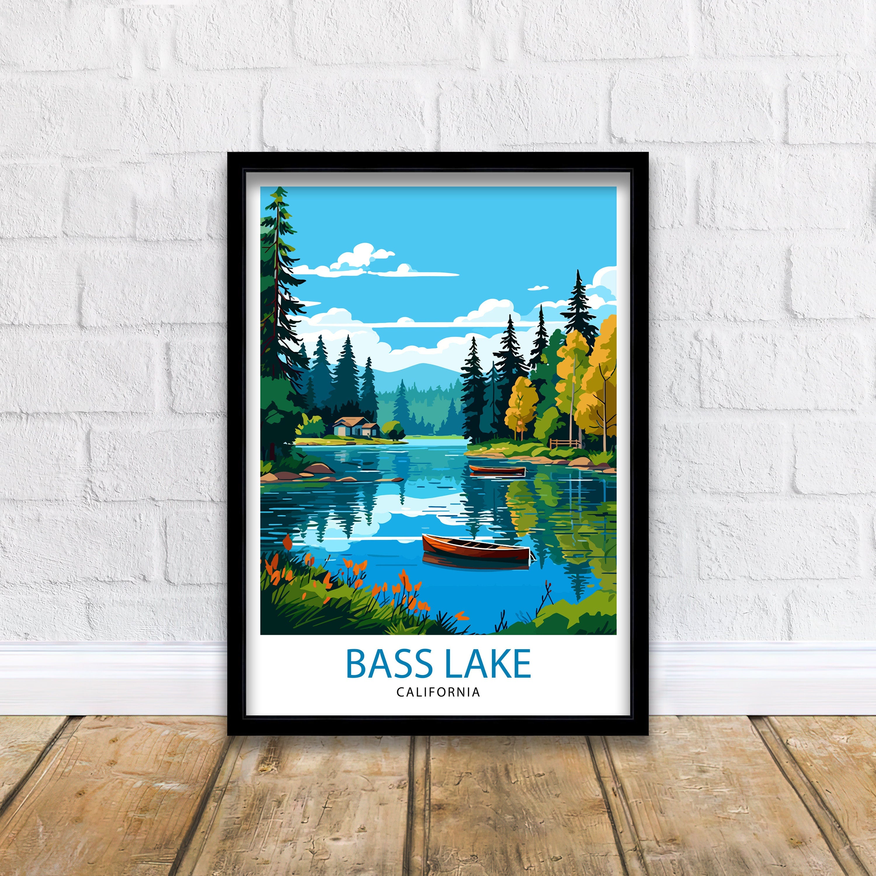 Bass Lake California Travel Print| Bass Lake Wall Decor Bass Lake Home Living Decor Bass Lake California Illustration Travel Poster Gift