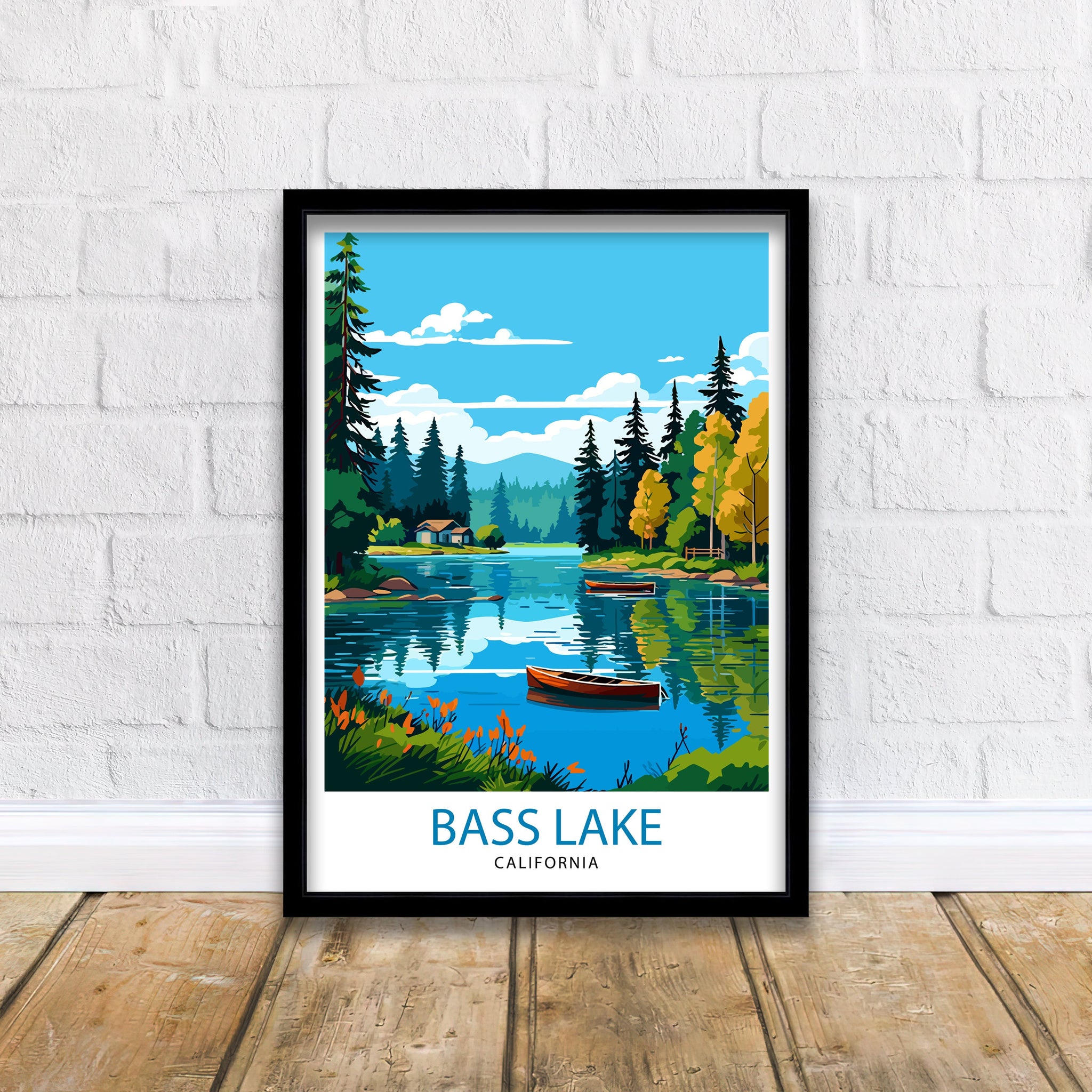 Bass Lake California Travel Print| Bass Lake Wall Decor Bass Lake Home Living Decor Bass Lake California Illustration Travel Poster Gift