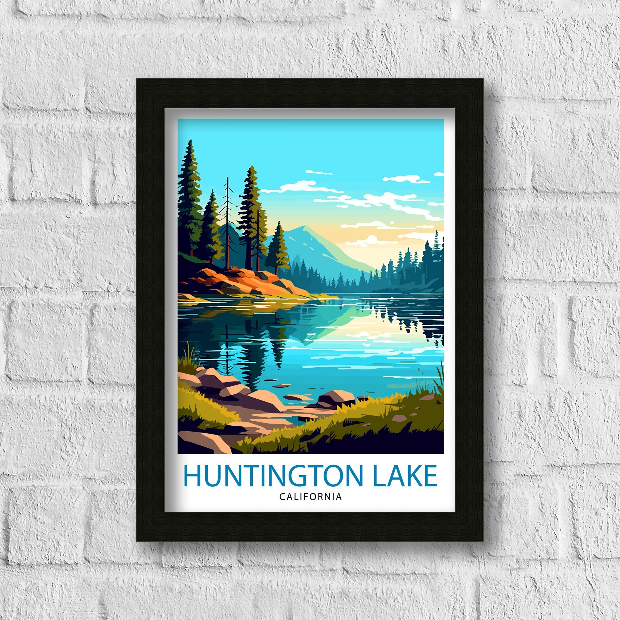 Huntington Lake Travel Print| Huntington Lake Wall Decor Huntington Lake Home Living Decor Huntington Lake Illustration Travel Poster Gift