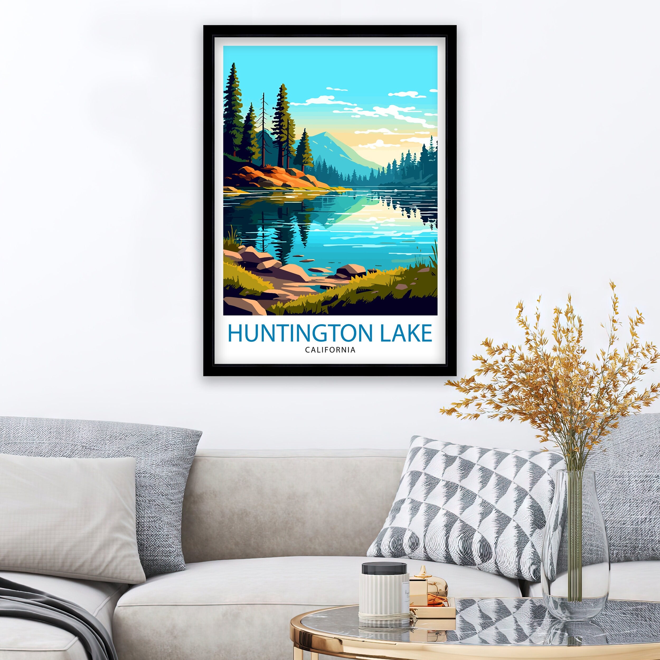 Huntington Lake Travel Print| Huntington Lake Wall Decor Huntington Lake Home Living Decor Huntington Lake Illustration Travel Poster Gift