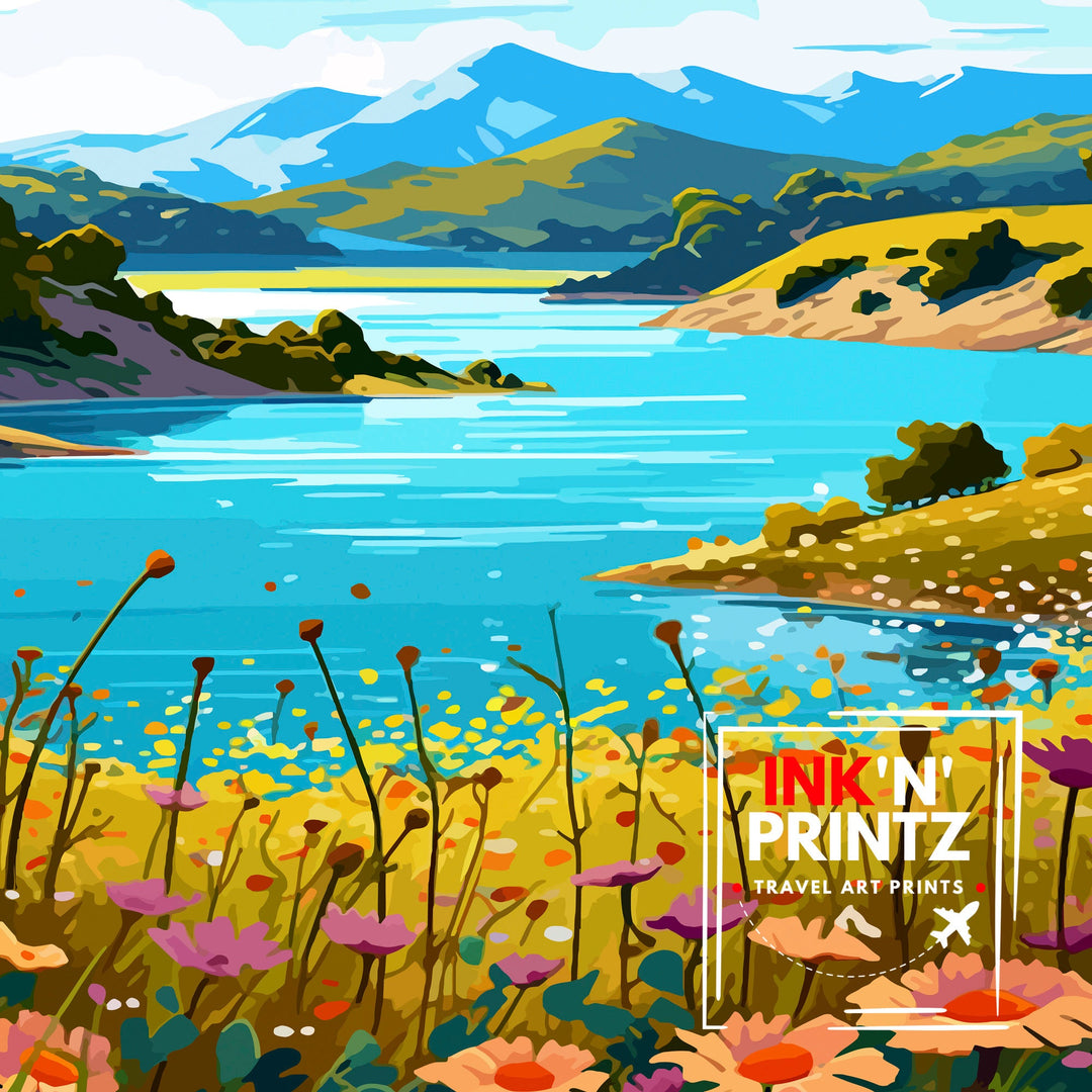 Lake Berryessa Travel Print| Berryessa Wall Decor Berryessa Home Living Decor Berryessa California Illustration Travel Poster Gift