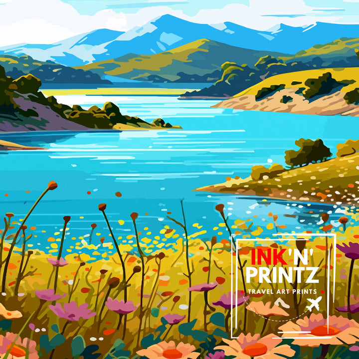 Lake Berryessa Travel Print| Berryessa Wall Decor Berryessa Home Living Decor Berryessa California Illustration Travel Poster Gift