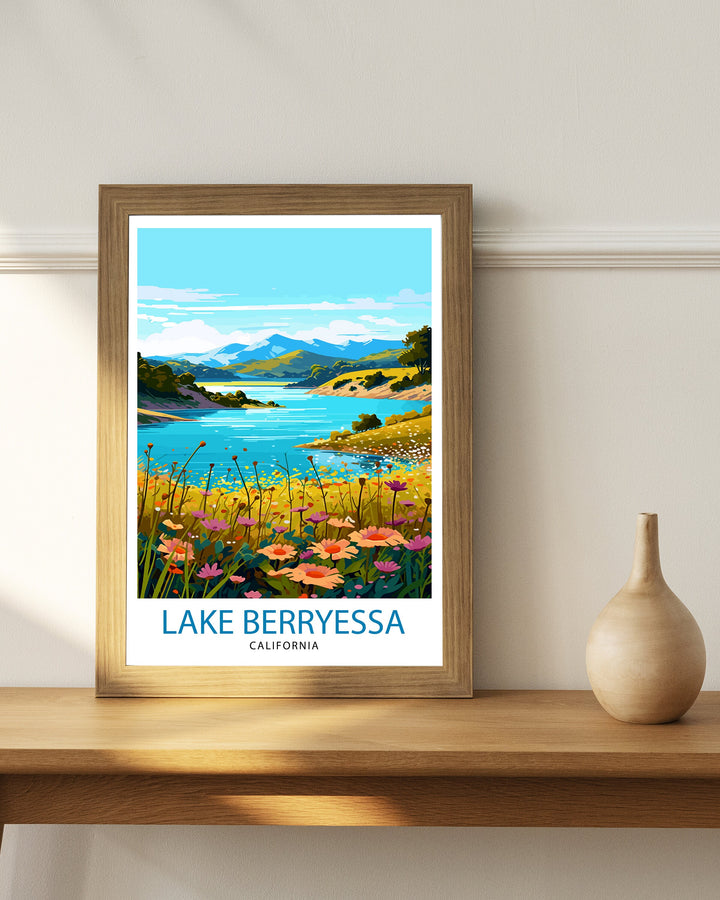 Lake Berryessa Travel Print| Berryessa Wall Decor Berryessa Home Living Decor Berryessa California Illustration Travel Poster Gift