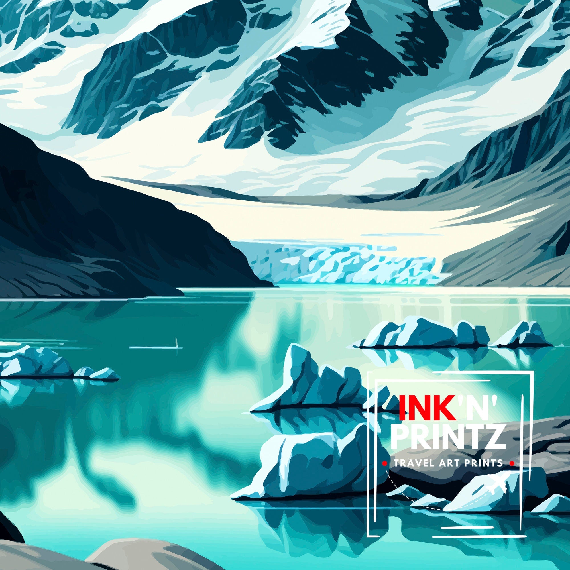 Glacier Bay Alaska Travel Print| Glacier Bay National Park Wall Art Alaska Travel Poster Glacier Bay Art Print Glacier Bay