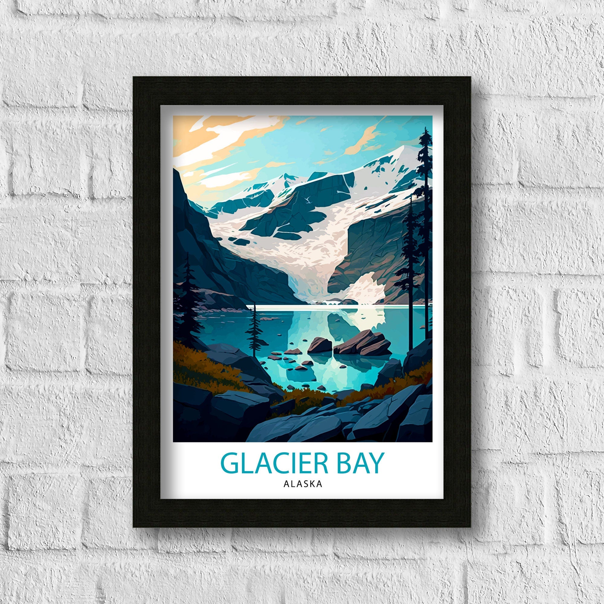 Glacier Bay Alaska Travel Print| Glacier Bay National Park Wall Art Alaska Travel Poster Glacier Bay Art Print Glacier Bay Illustration