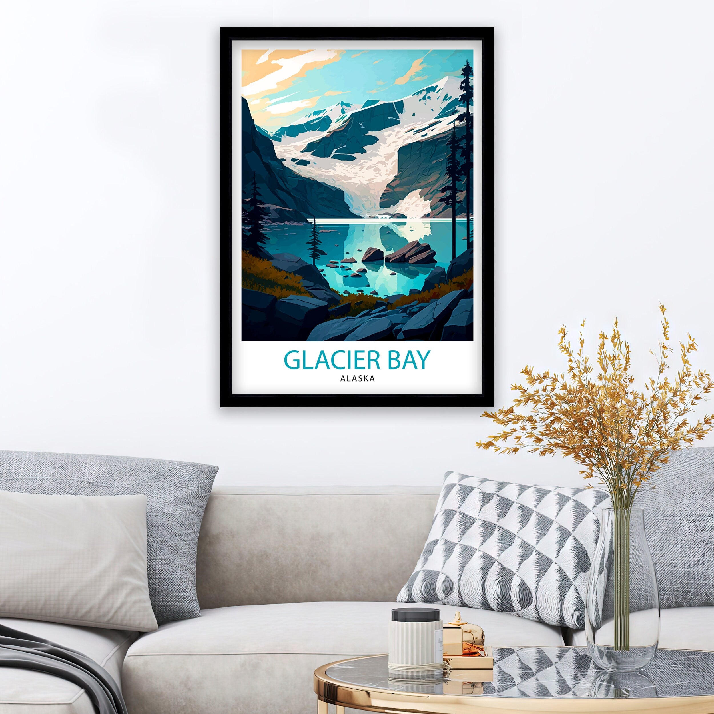 Glacier Bay Alaska Travel Print| Glacier Bay National Park Wall Art Alaska Travel Poster Glacier Bay Art Print Glacier Bay Illustration