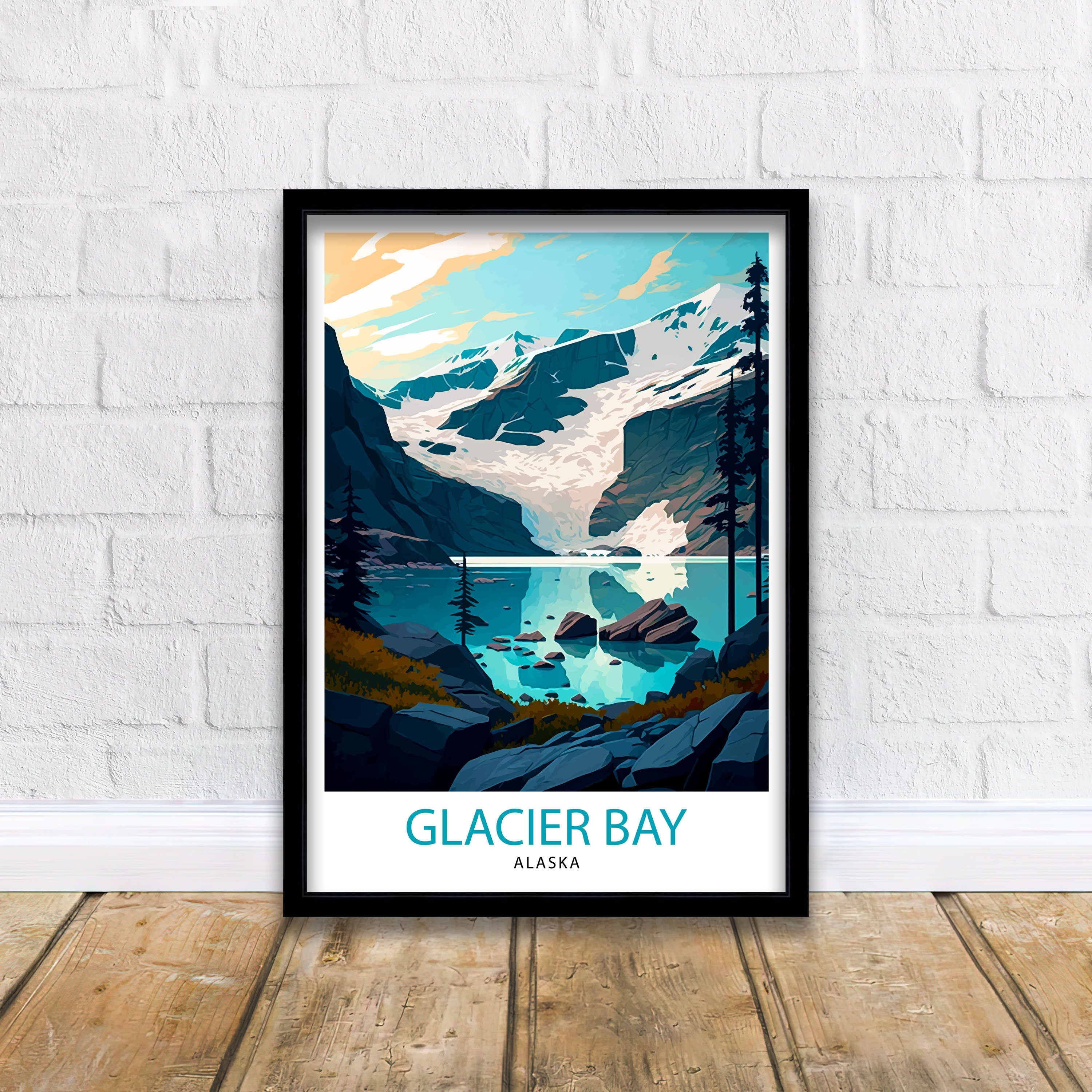 Glacier Bay Alaska Travel Print| Glacier Bay National Park Wall Art Alaska Travel Poster Glacier Bay Art Print Glacier Bay Illustration