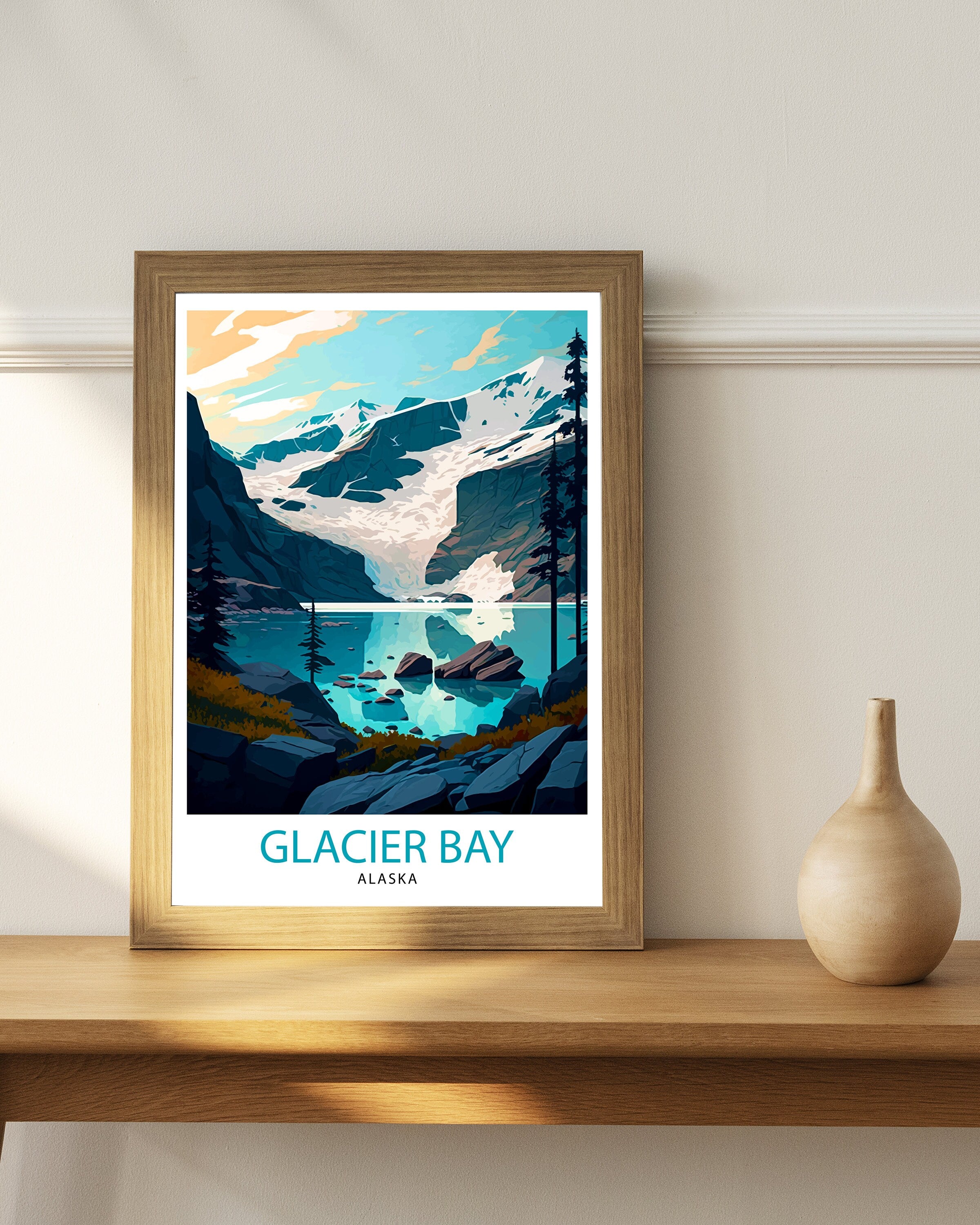 Glacier Bay Alaska Travel Print| Glacier Bay National Park Wall Art Alaska Travel Poster Glacier Bay Art Print Glacier Bay Illustration