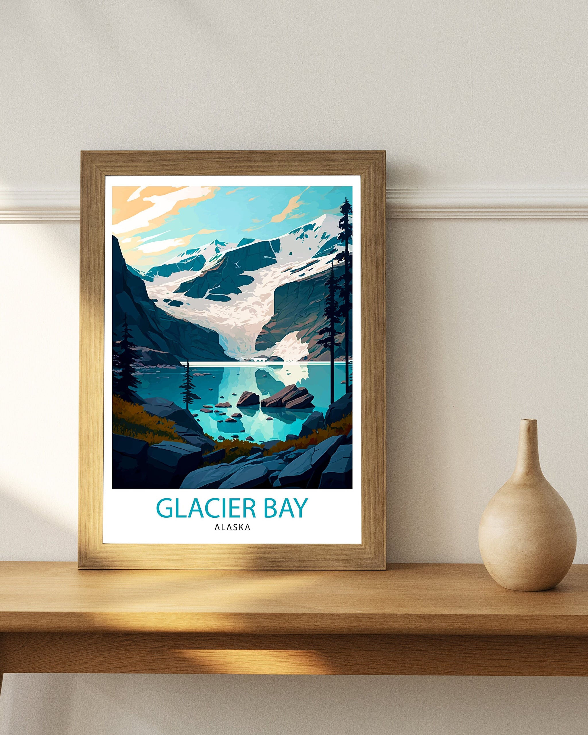 Glacier Bay Alaska Travel Print| Glacier Bay National Park Wall Art Alaska Travel Poster Glacier Bay Art Print Glacier Bay Illustration