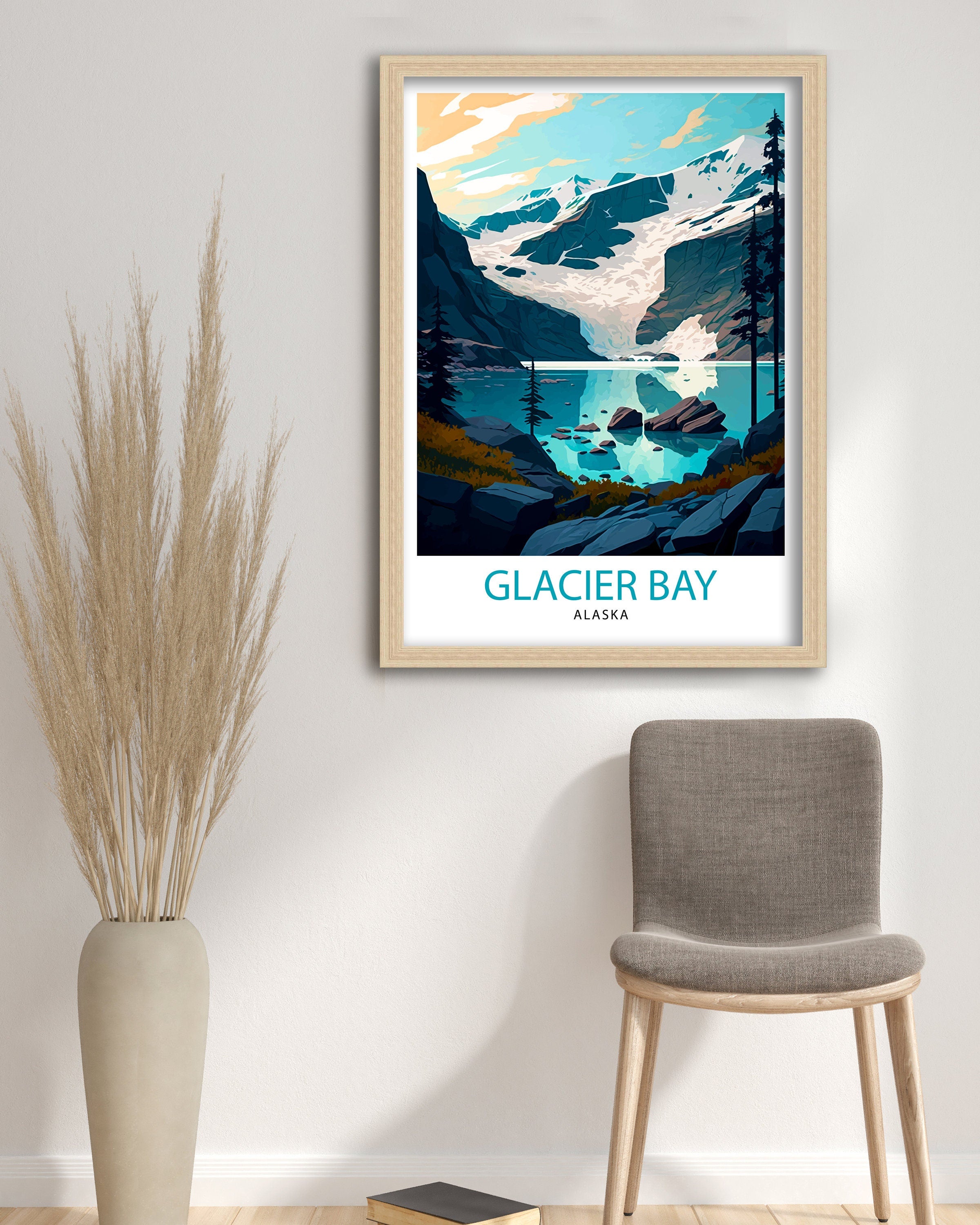 Glacier Bay Alaska Travel Print| Glacier Bay National Park Wall Art Alaska Travel Poster Glacier Bay Art Print Glacier Bay Illustration