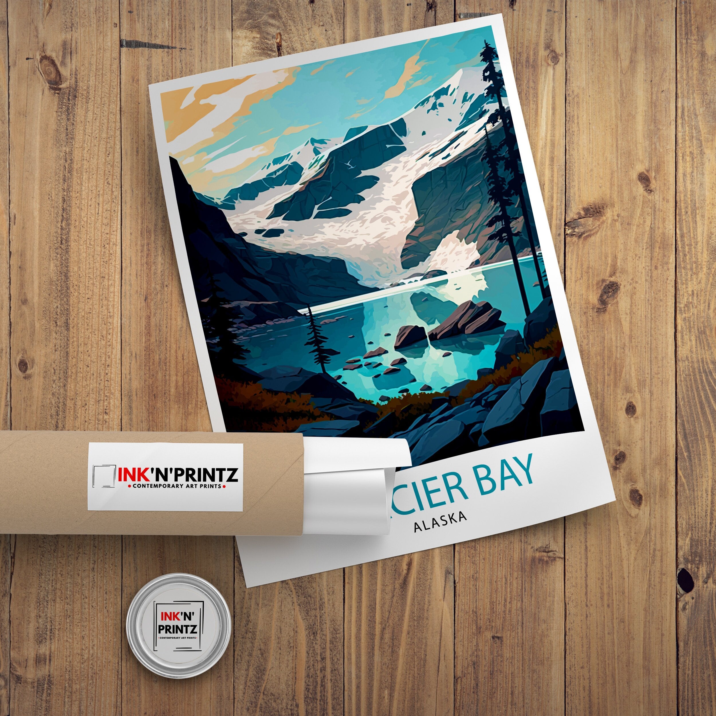 Glacier Bay Alaska Travel Print| Glacier Bay National Park Wall Art Alaska Travel Poster Glacier Bay Art Print Glacier Bay Illustration
