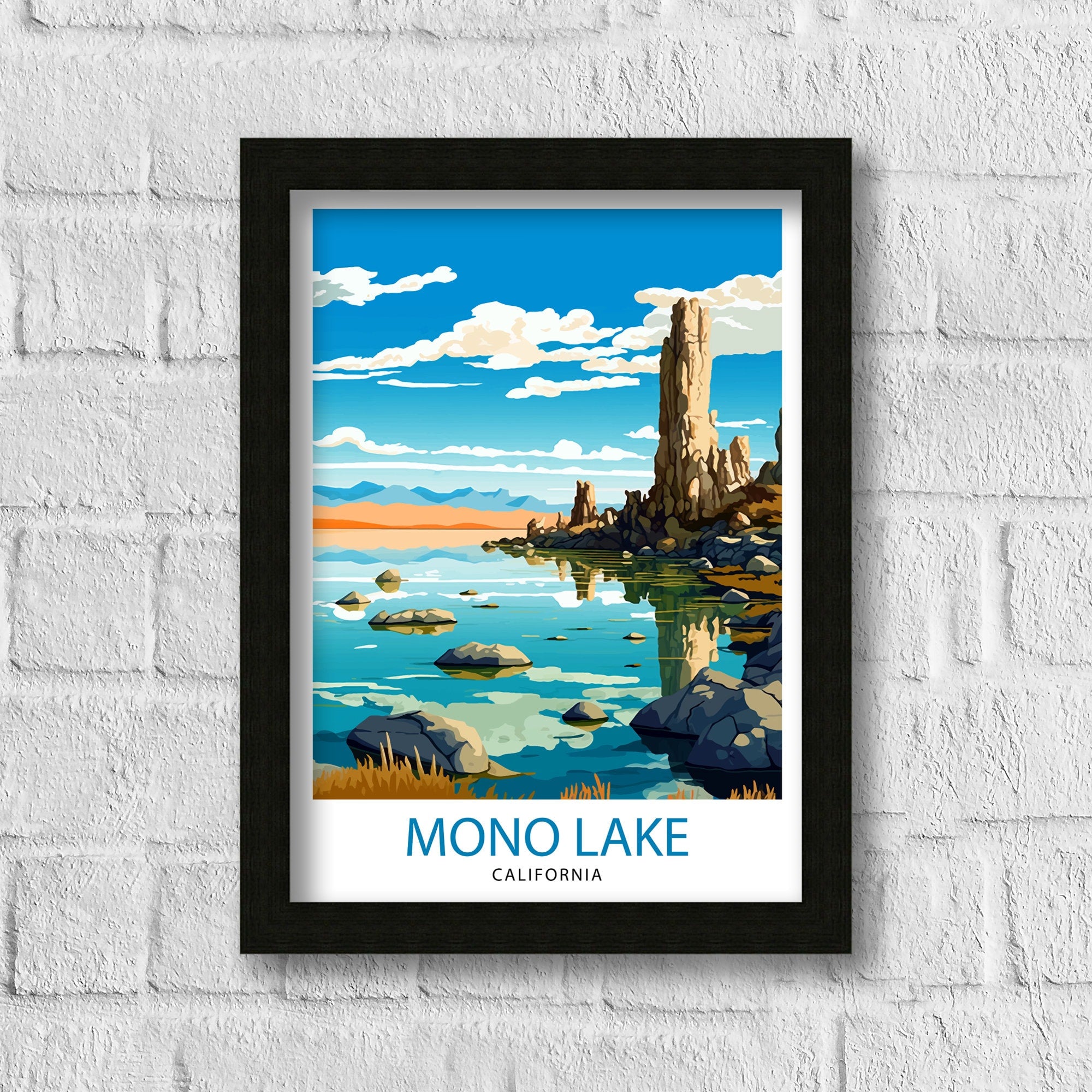 Mono Lake Travel Poster | California Tufa Rock Illustration
