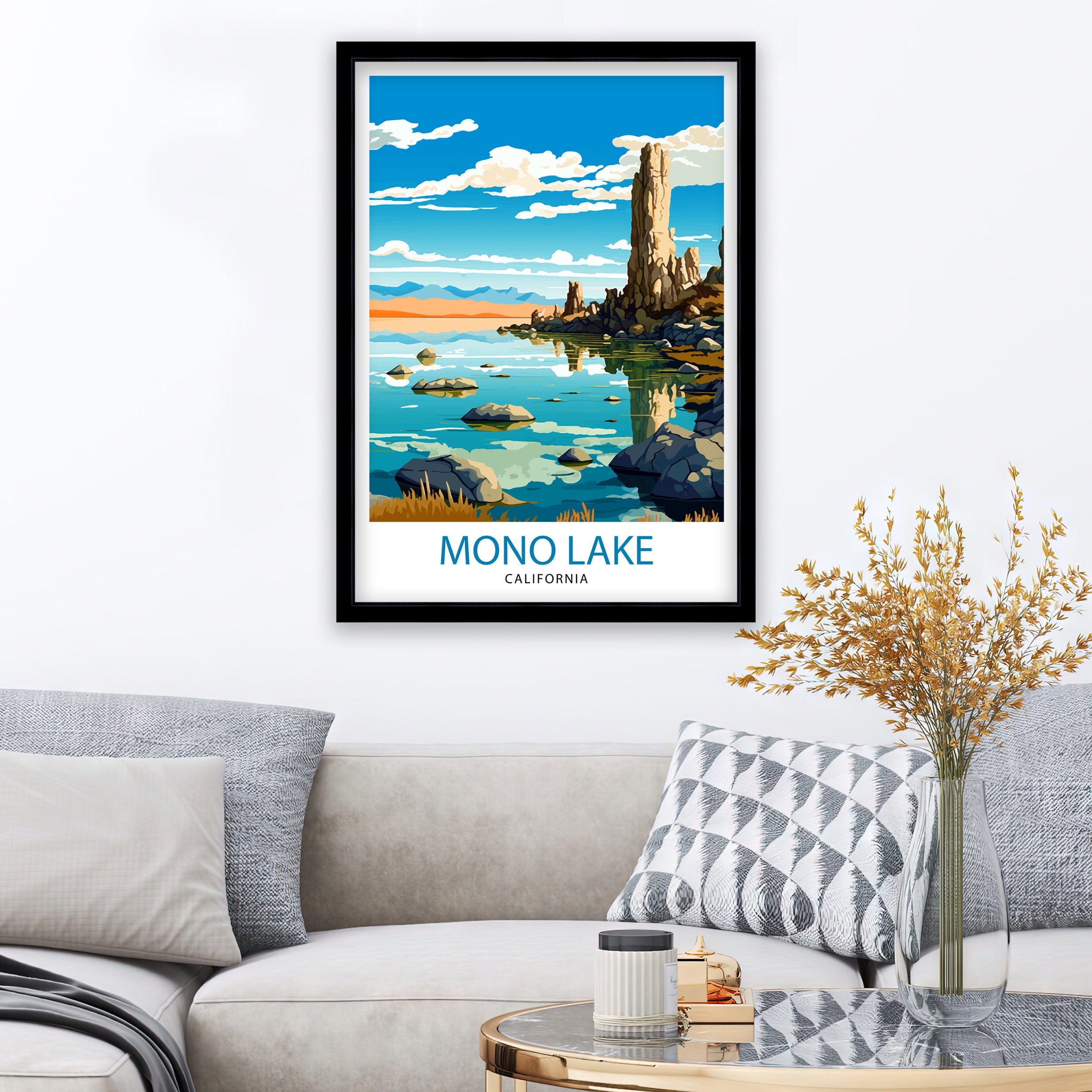 Mono Lake Travel Poster | California Tufa Rock Illustration