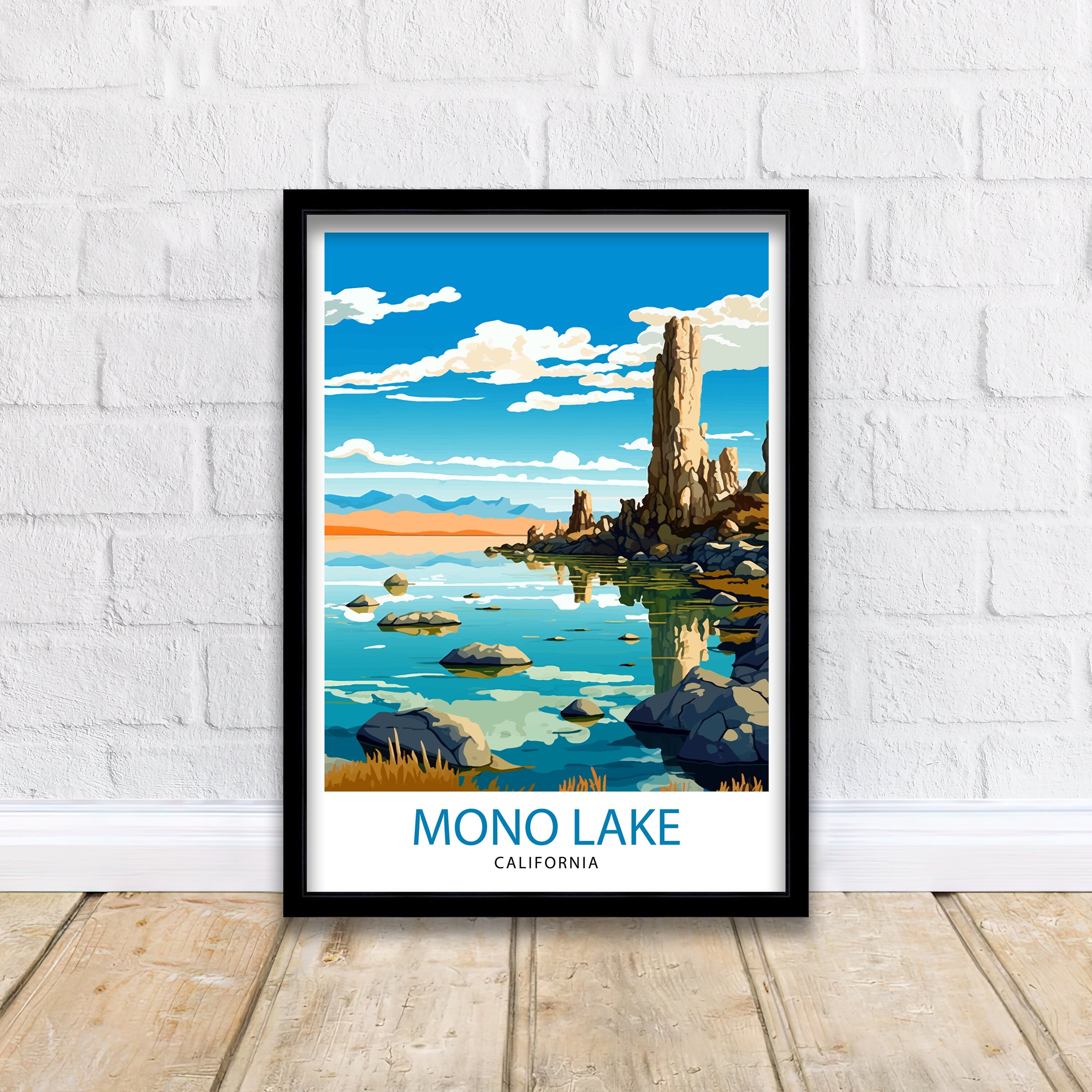 Mono Lake Travel Poster | California Tufa Rock Illustration