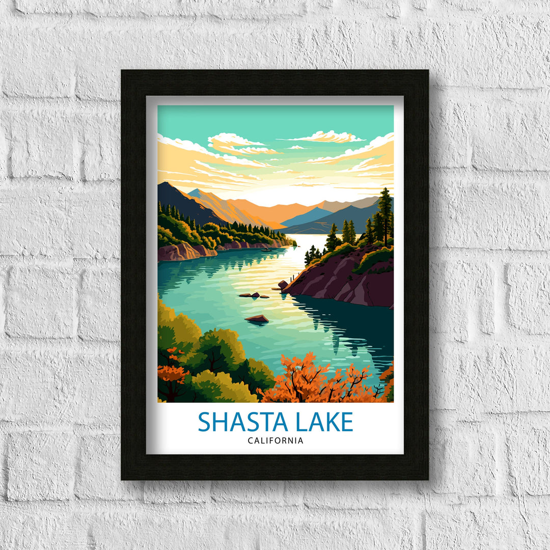 Shasta Lake California Travel Print| Shasta Lake Wall Decor Shasta Lake Home Living Decor Shasta Lake California Illustration Travel Poster