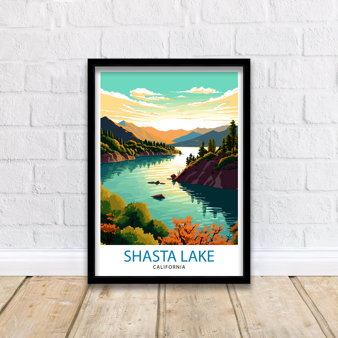 Shasta Lake California Travel Print| Shasta Lake Wall Decor Shasta Lake Home Living Decor Shasta Lake California Illustration Travel Poster