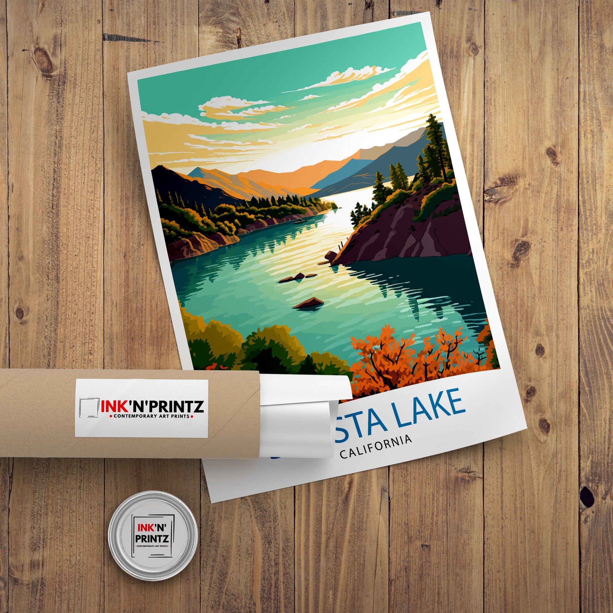 Shasta Lake California Travel Print| Shasta Lake Wall Decor Shasta Lake Home Living Decor Shasta Lake California Illustration Travel Poster