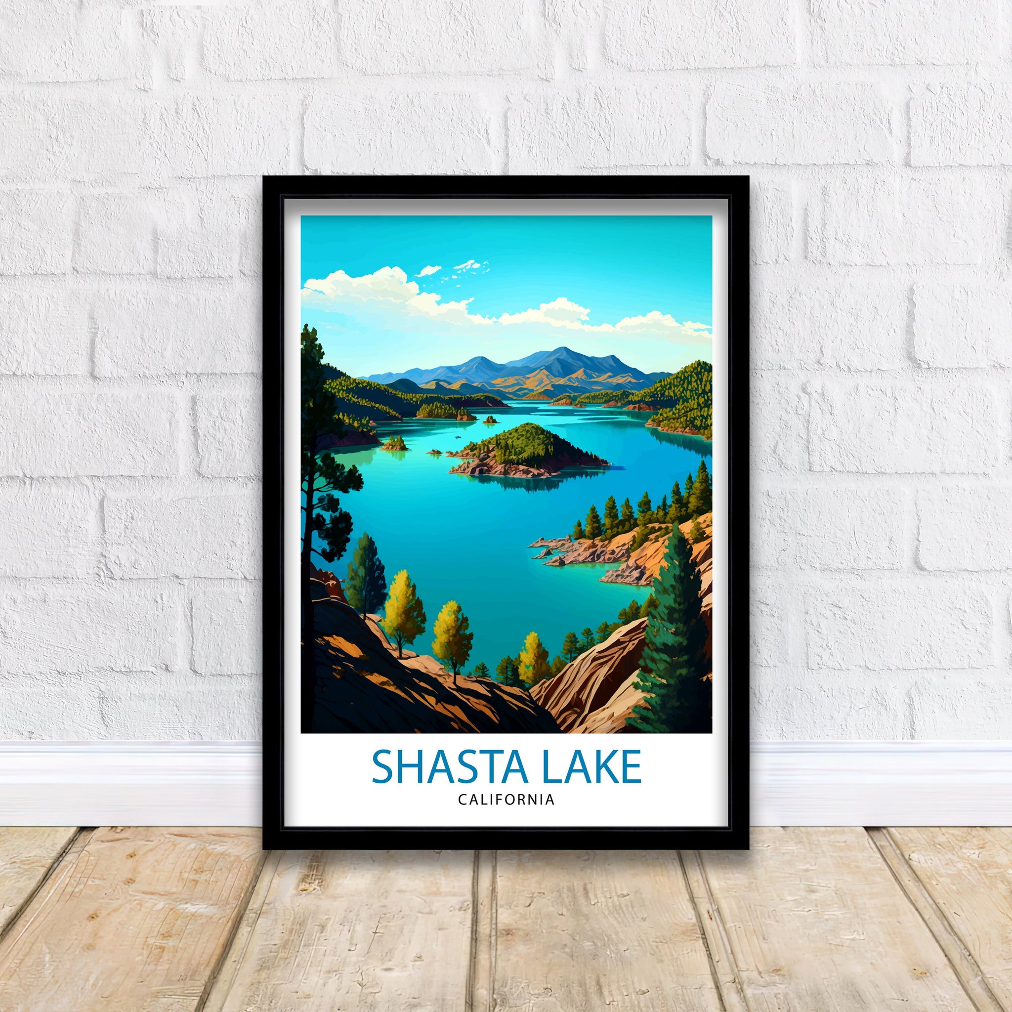 Shasta Lake California Travel Print| Shasta Lake Wall Decor Shasta Lake Home Living Decor Shasta Lake California Illustration Travel Poster