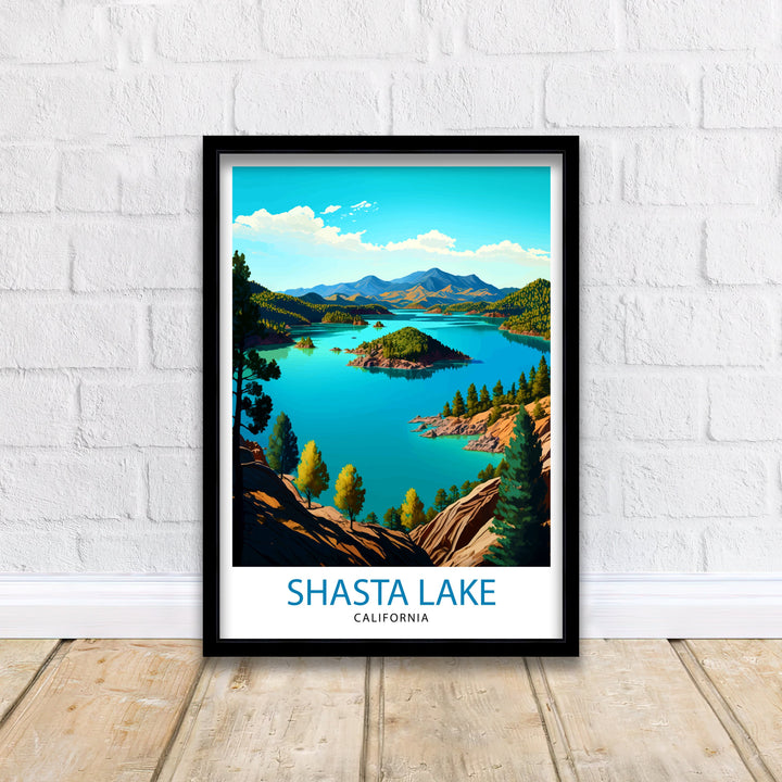 Shasta Lake California Travel Print| Shasta Lake Wall Decor Shasta Lake Home Living Decor Shasta Lake California Illustration Travel Poster