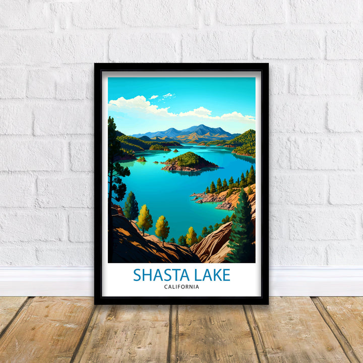 Shasta Lake California Travel Print| Shasta Lake Wall Decor Shasta Lake Home Living Decor Shasta Lake California Illustration Travel Poster