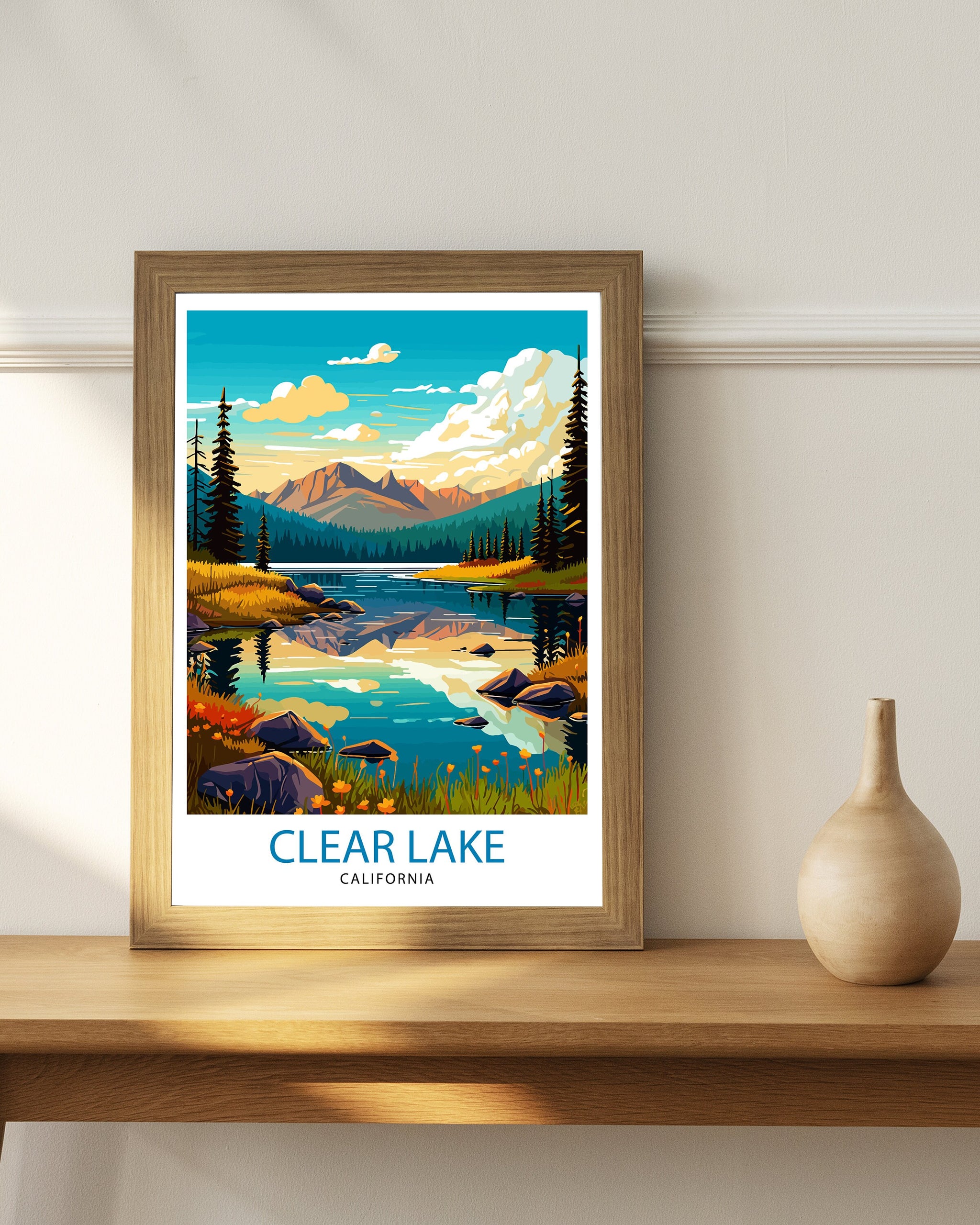 Clear Lake California Travel Print| Clear Lake Wall Decor Clear Lake Home Living Decor Clear Lake California Illustration Travel Poster