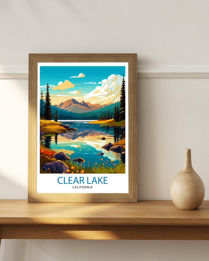 Clear Lake California Travel Print| Clear Lake Wall Decor Clear Lake Home Living Decor Clear Lake California Illustration Travel Poster
