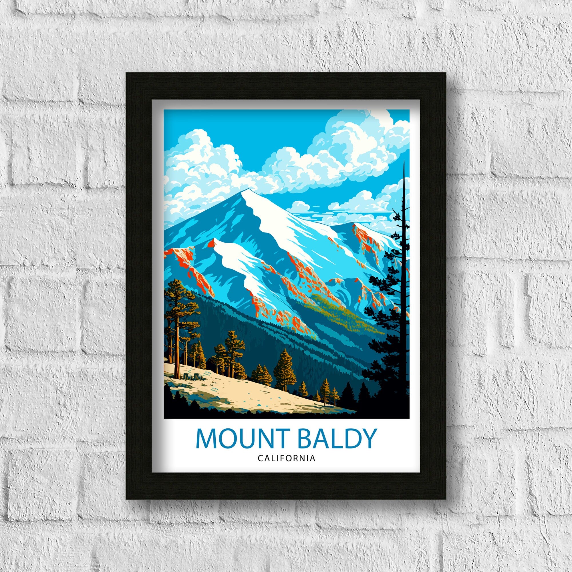 Mount Baldy California Travel Print| Mount Baldy Wall Decor Mount Baldy Home Living Decor Mount Baldy California Illustration Travel Poster