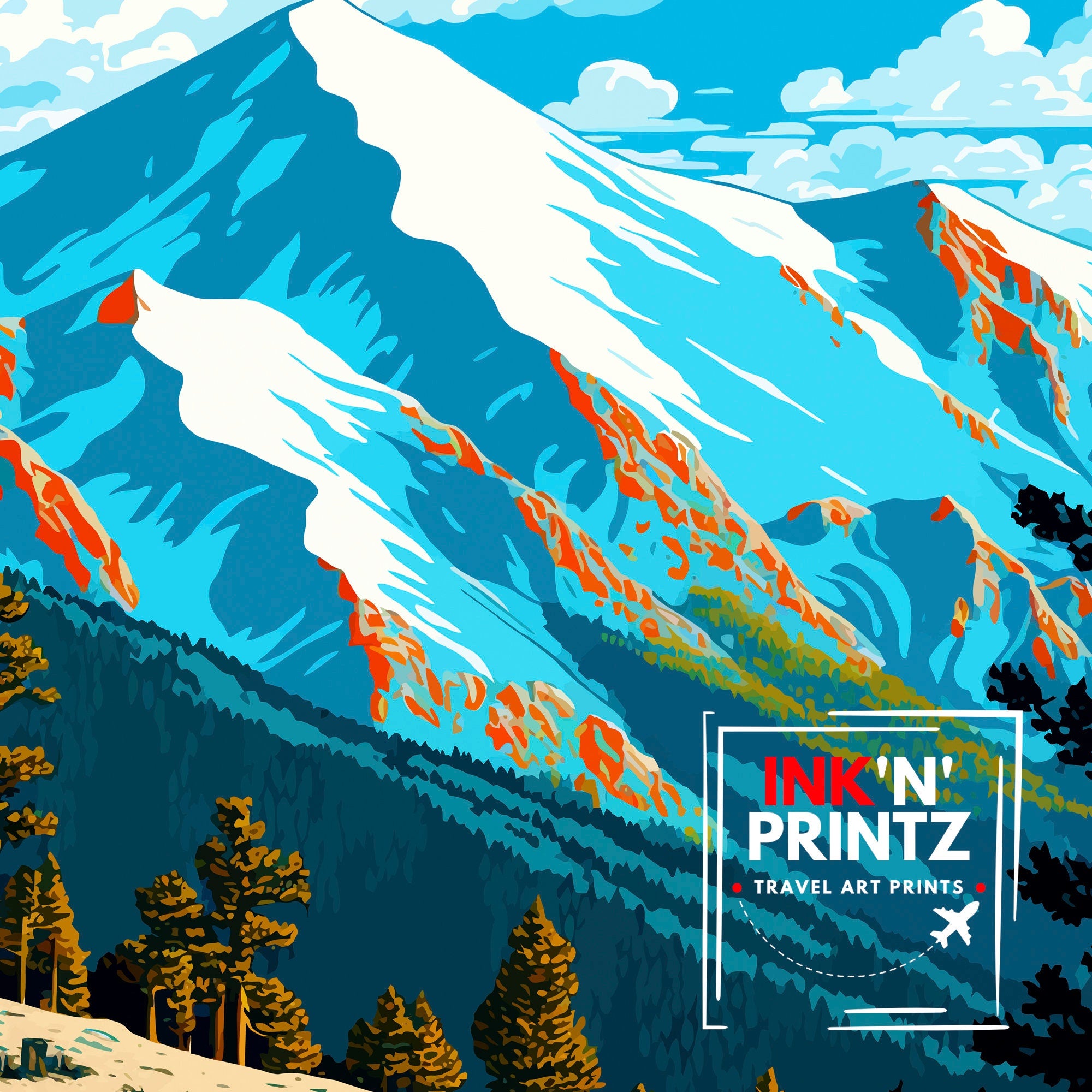 Mount Baldy California Travel Print| Mount Baldy Wall Decor Mount Baldy Home Living Decor Mount Baldy California Illustration Travel Poster