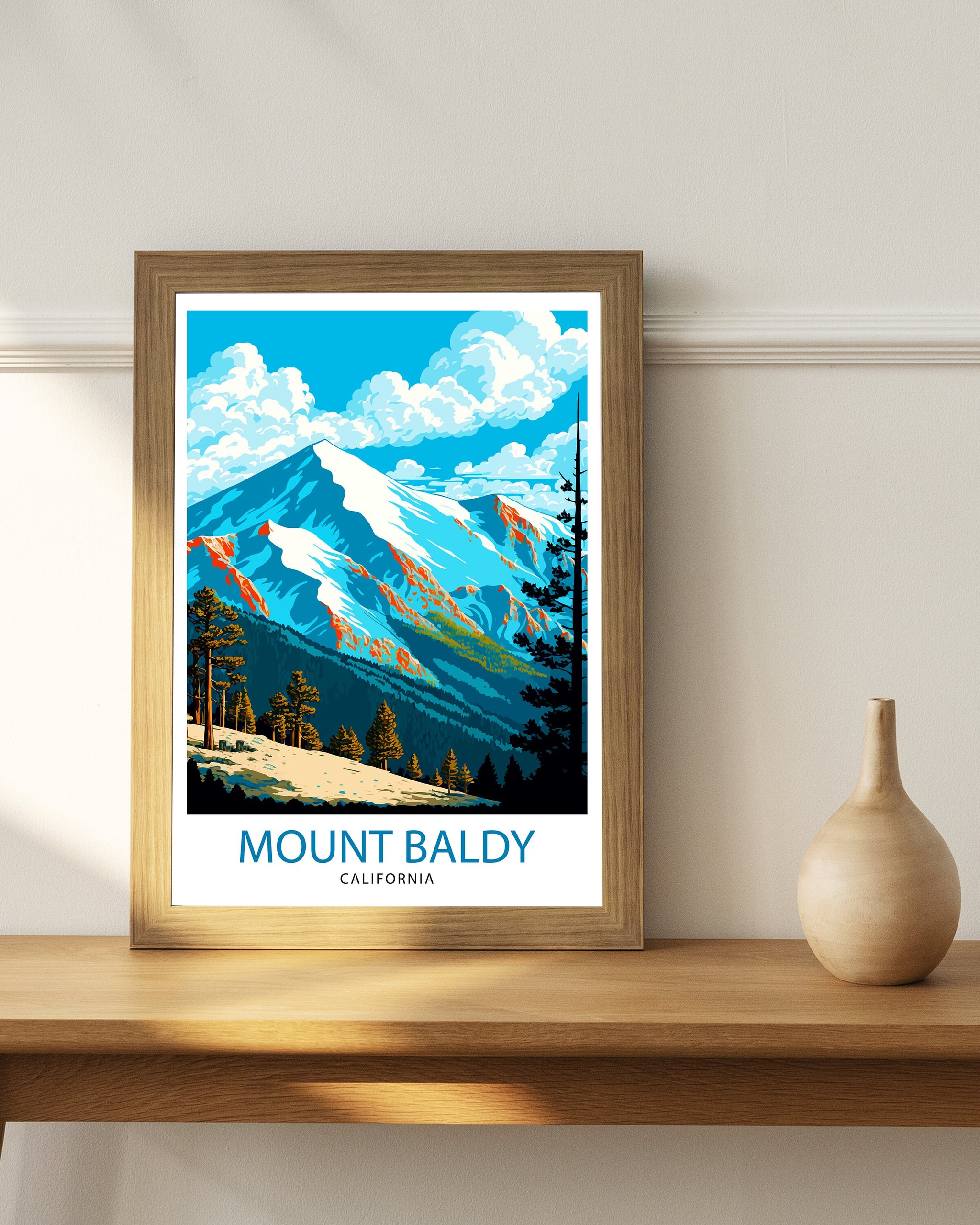 Mount Baldy California Travel Print| Mount Baldy Wall Decor Mount Baldy Home Living Decor Mount Baldy California Illustration Travel Poster