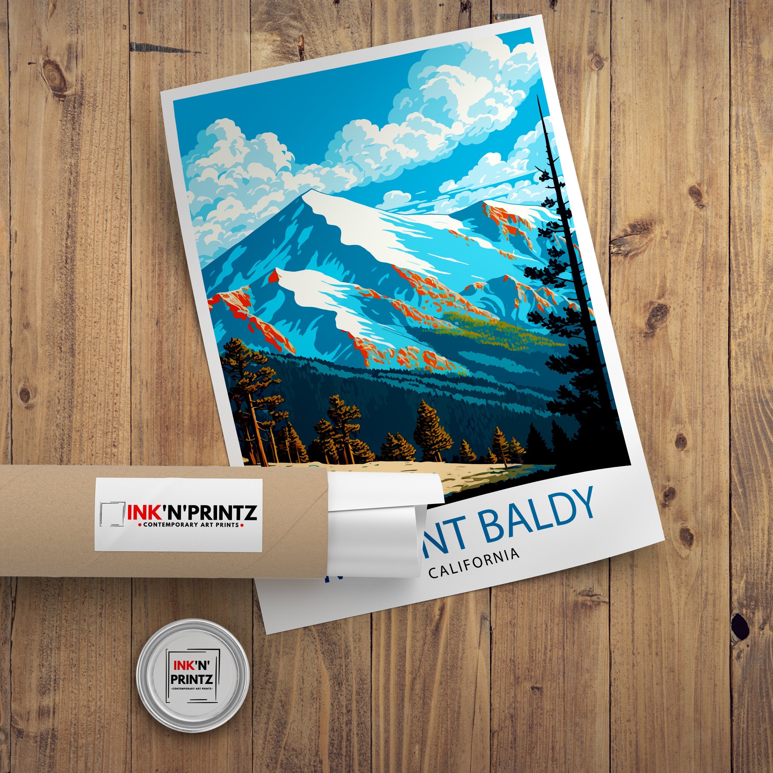 Mount Baldy California Travel Print| Mount Baldy Wall Decor Mount Baldy Home Living Decor Mount Baldy California Illustration Travel Poster