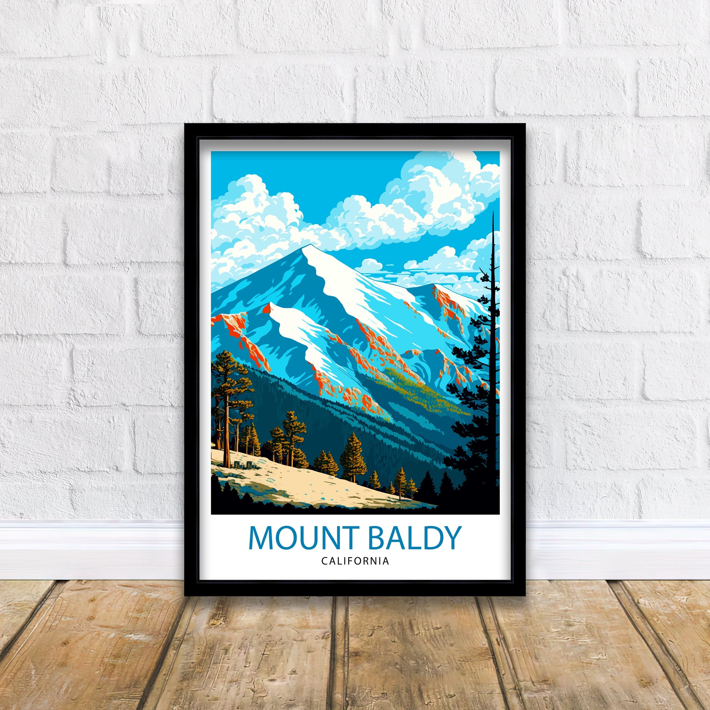 Mount Baldy California Travel Print| Mount Baldy Wall Decor Mount Baldy Home Living Decor Mount Baldy California Illustration Travel Poster