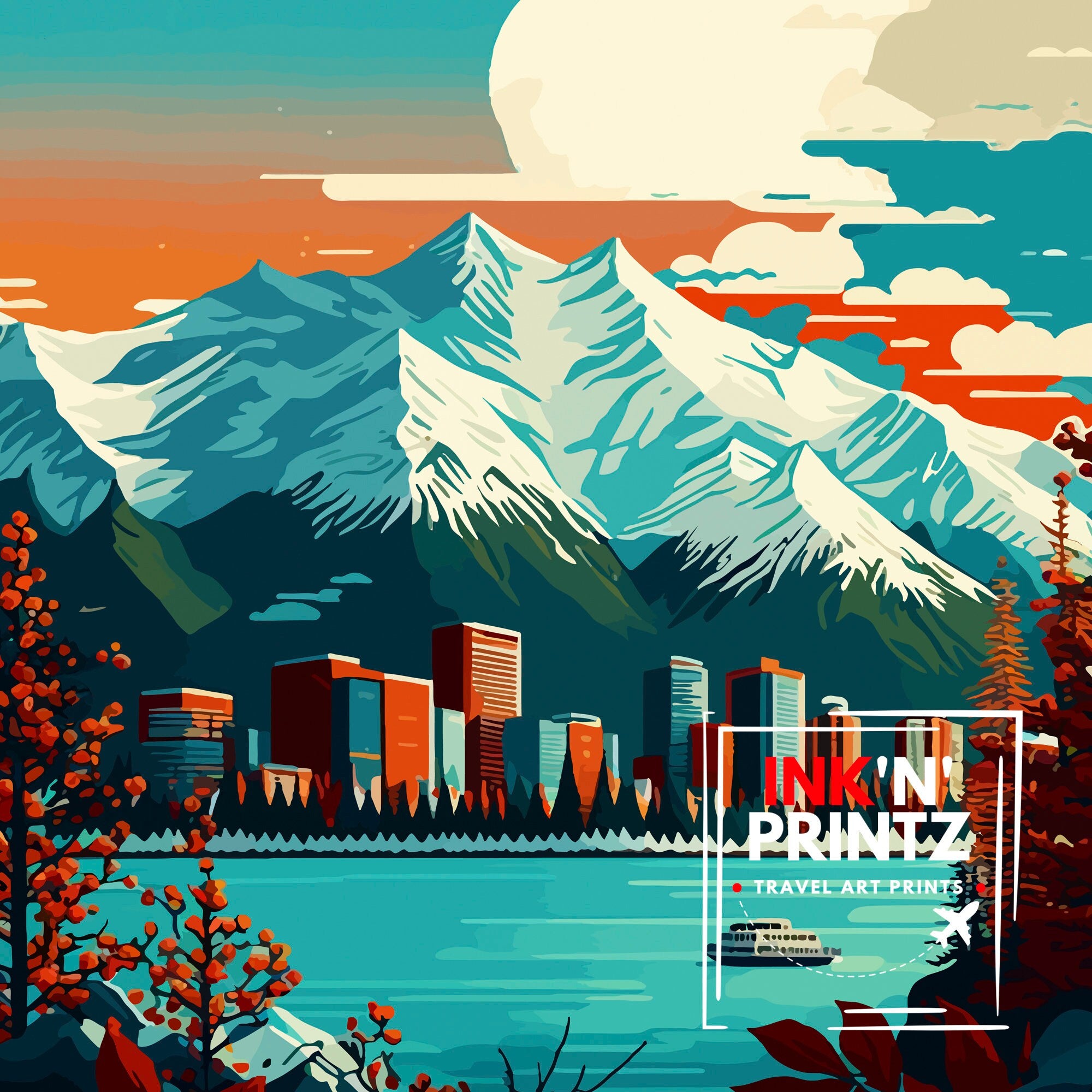 Anchorage Alaska Travel Poster Anchorage Wall Decor Alaska Travel Print Anchorage Cityscape Illustration Gift for Alaska Travelers Anchorage
