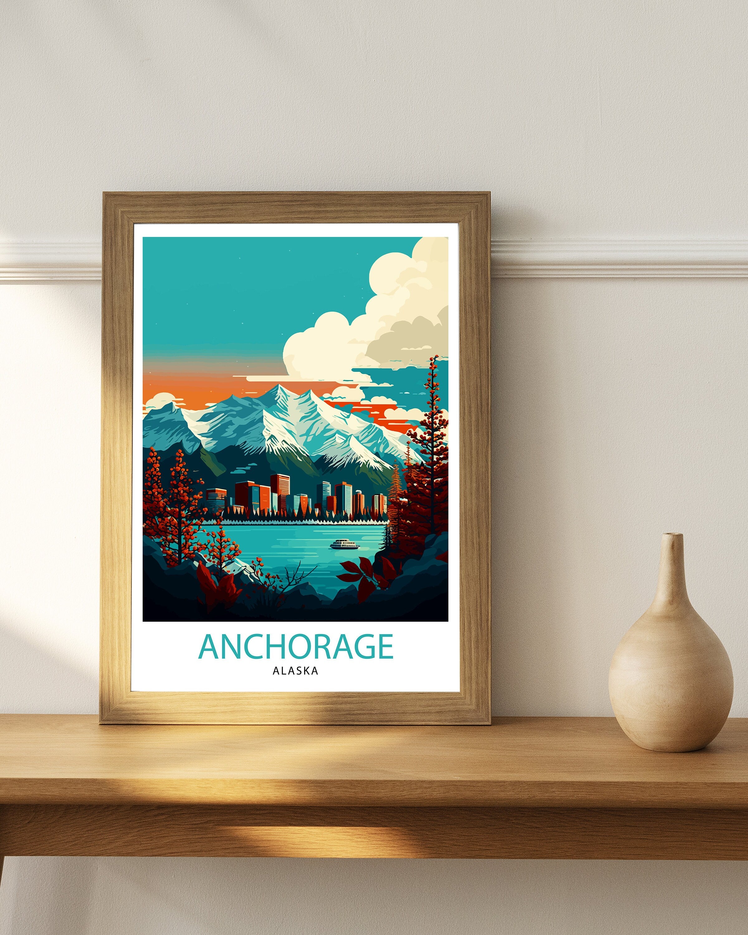 Anchorage Alaska Travel Poster Anchorage Wall Decor Alaska Travel Print Anchorage Cityscape Illustration Gift for Alaska Travelers Anchorage