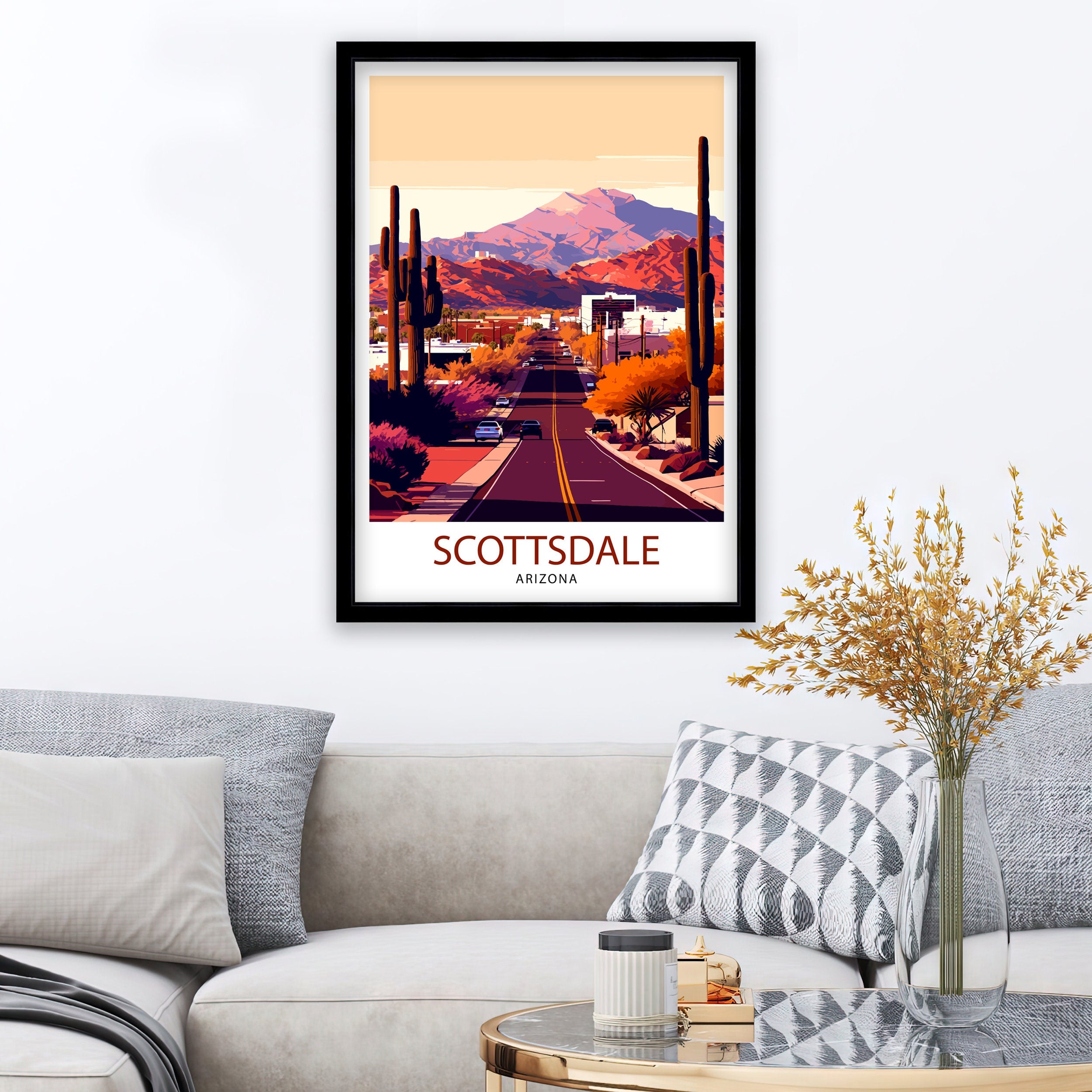 Scottsdale Arizona Travel Poster Scottsdale Wall Art Arizona Desert Print Southwest Travel Decor Scottsdale Illustration Arizona Art Print