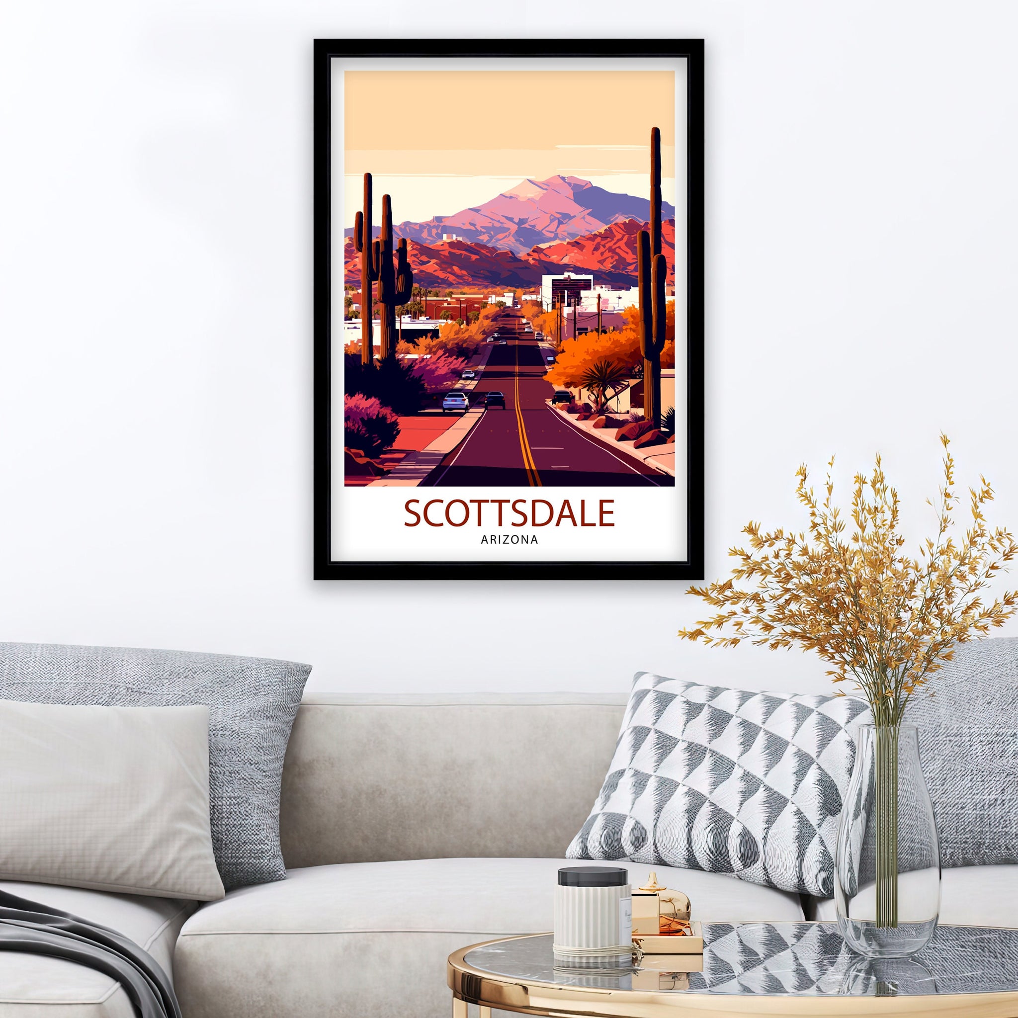 Scottsdale Arizona Travel Poster Scottsdale Wall Art Arizona Desert Print Southwest Travel Decor Scottsdale Illustration Arizona Art Print