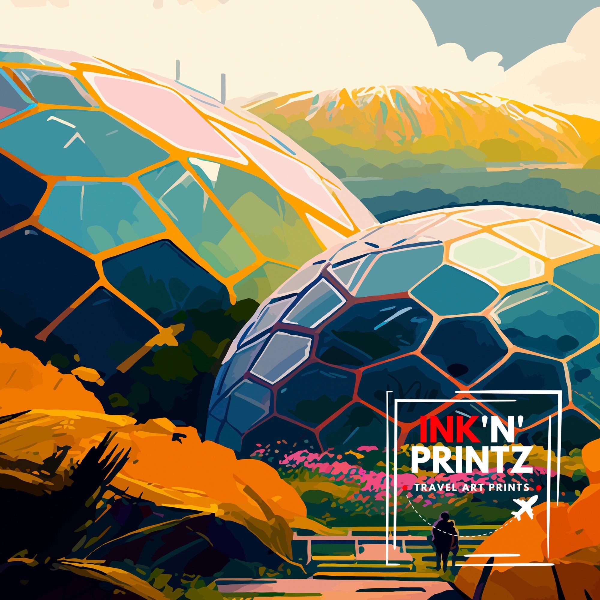 Eden Project Cornwall Travel Print Cornwall Wall Decor Eden Project Poster Cornwall Travel Prints Eden Project Art Print Cornwall