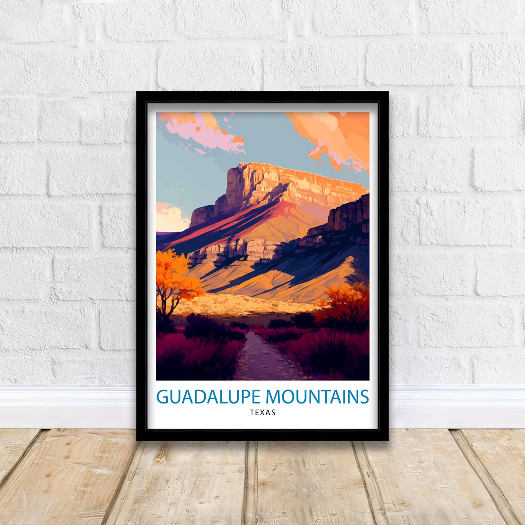 Guadalupe Mountains Texas Travel Print| Texas Wall Decor Guadalupe Mountains Poster Texas Travel Prints Texas Art Print Guadalupe