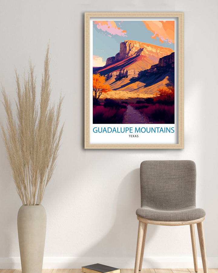 Guadalupe Mountains Texas Travel Print| Texas Wall Decor Guadalupe Mountains Poster Texas Travel Prints Texas Art Print Guadalupe