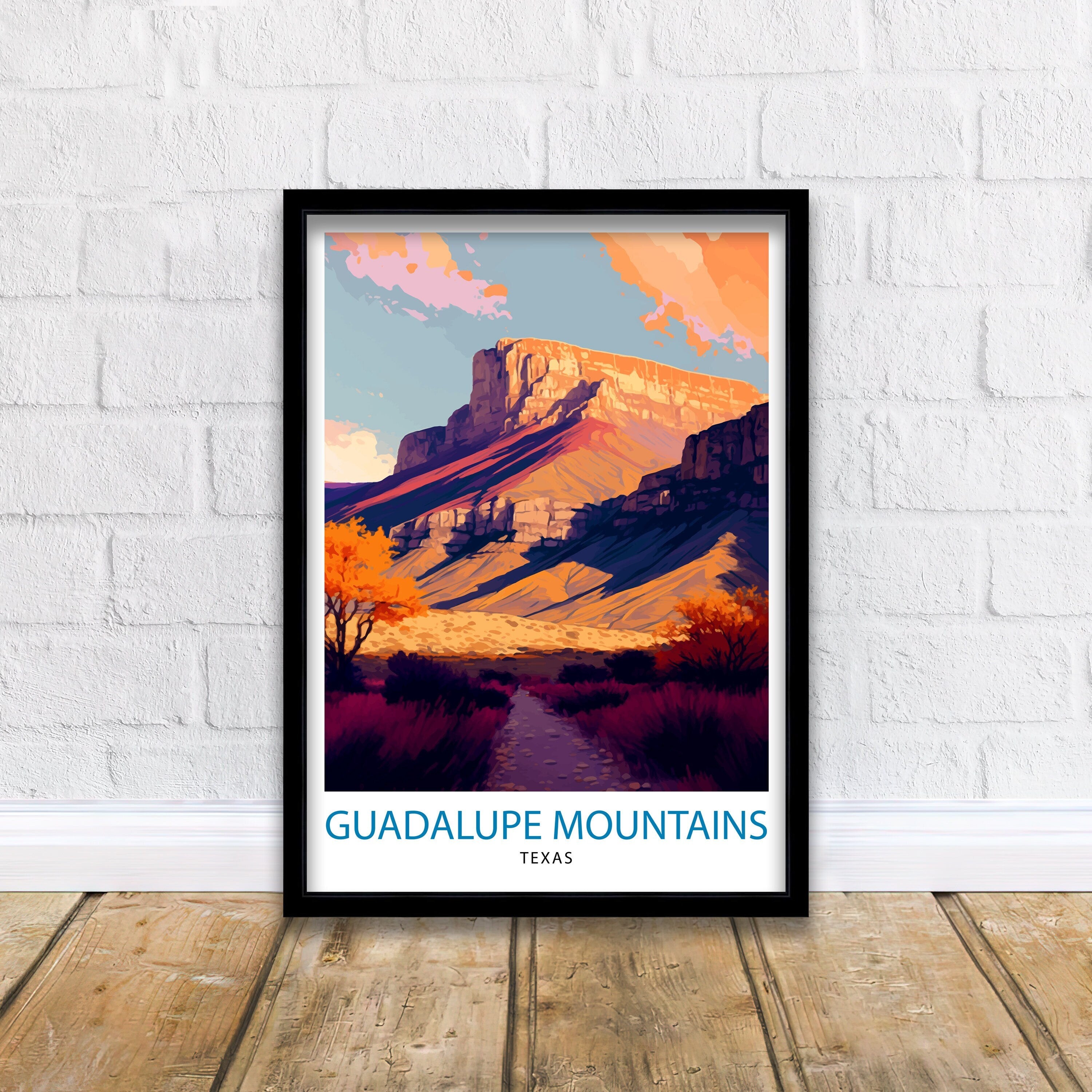 Guadalupe Mountains Texas Travel Print| Texas Wall Decor Guadalupe Mountains Poster Texas Travel Prints Texas Art Print Guadalupe