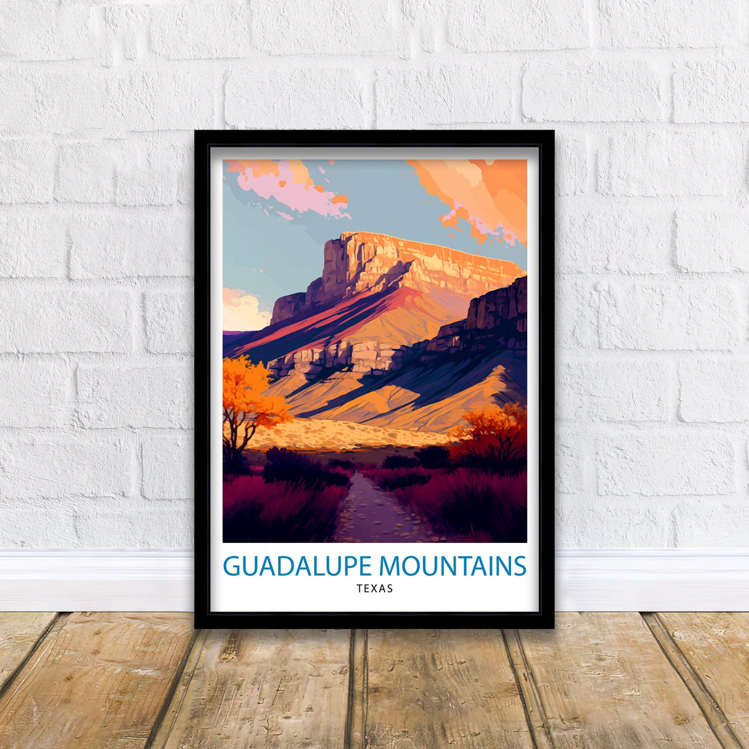 Guadalupe Mountains Texas Travel Print| Texas Wall Decor Guadalupe Mountains Poster Texas Travel Prints Texas Art Print Guadalupe