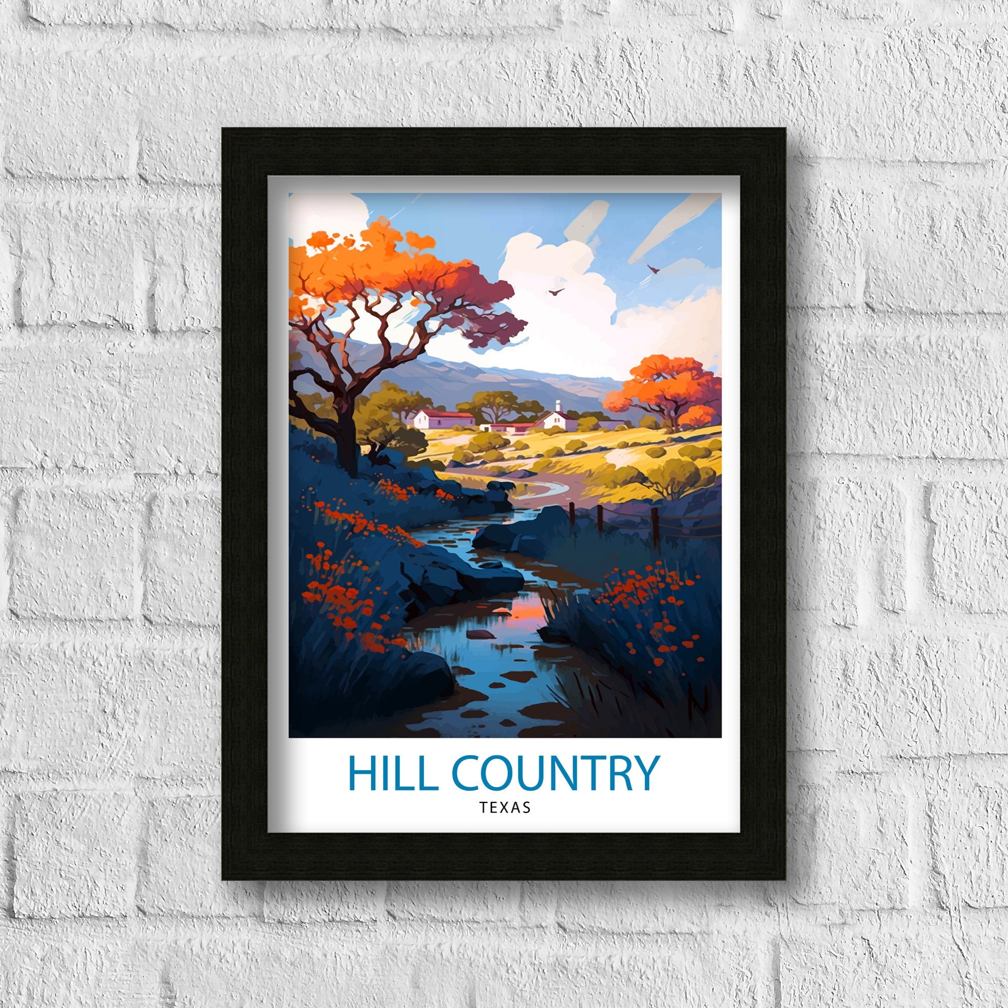 Hill Country Texas Travel Print| Texas Wall Decor Hill Country Poster Texas Travel Prints Hill Country Art Print Hill Country Illustration