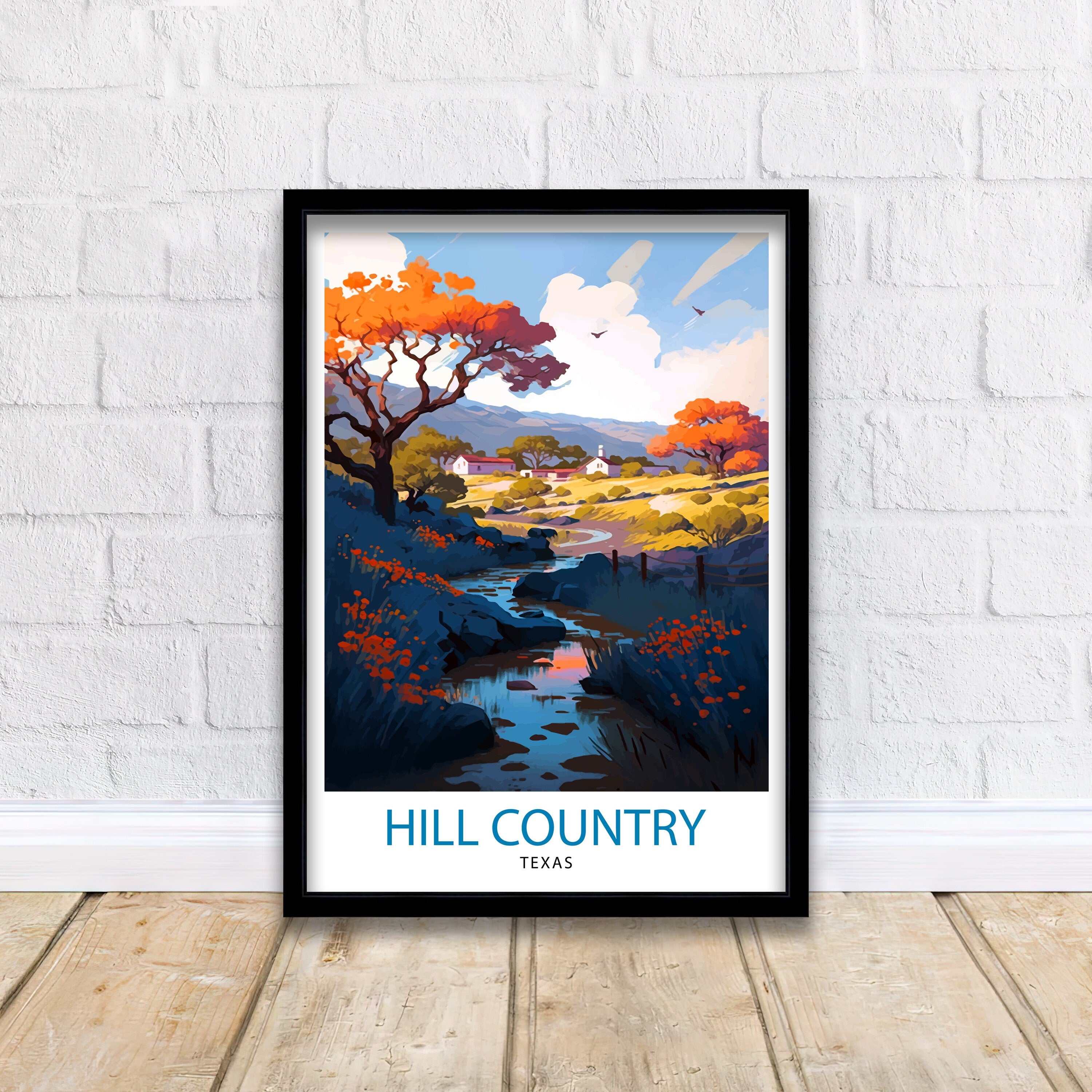 Hill Country Texas Travel Print| Texas Wall Decor Hill Country Poster Texas Travel Prints Hill Country Art Print Hill Country Illustration