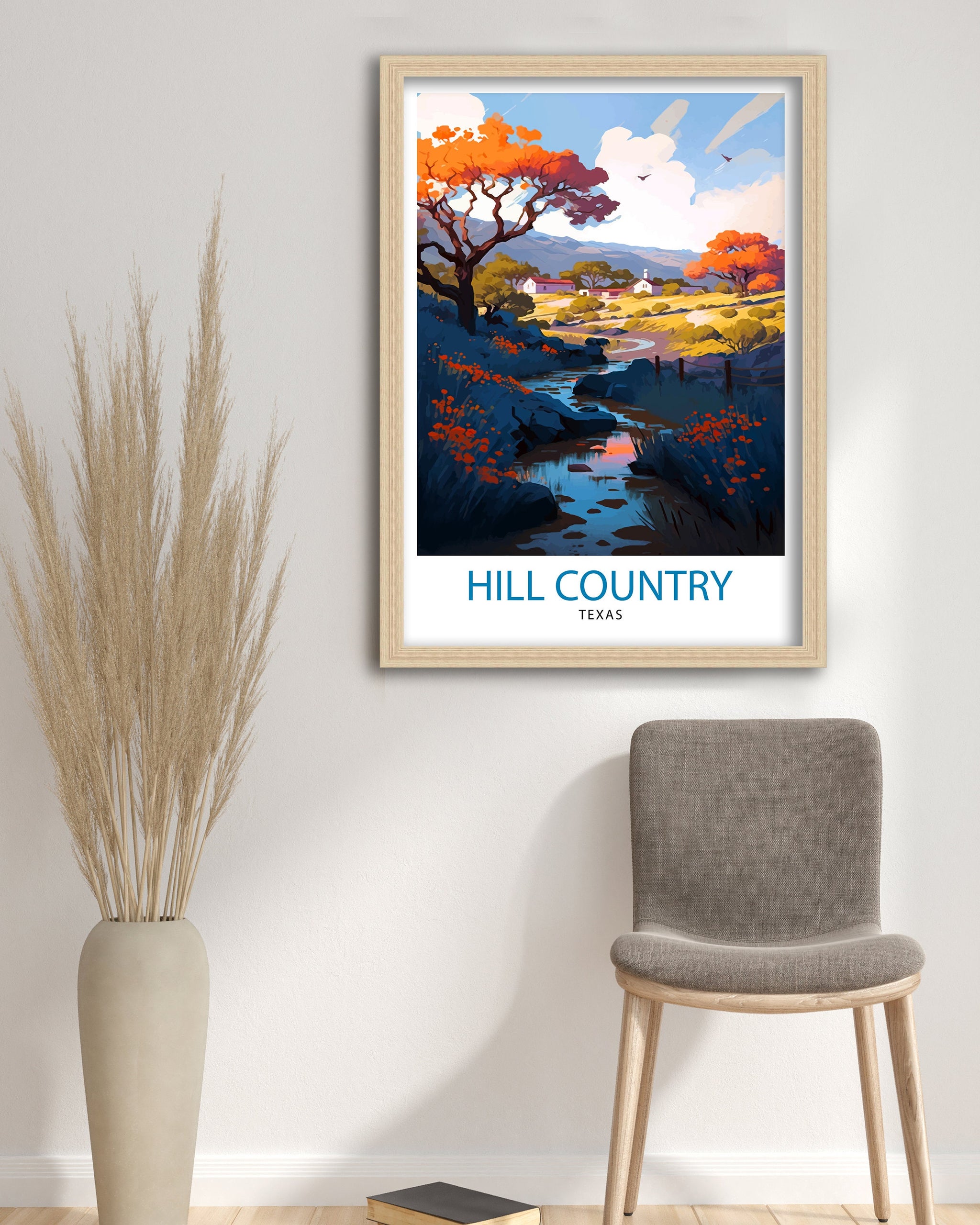 Hill Country Texas Travel Print| Texas Wall Decor Hill Country Poster Texas Travel Prints Hill Country Art Print Hill Country Illustration
