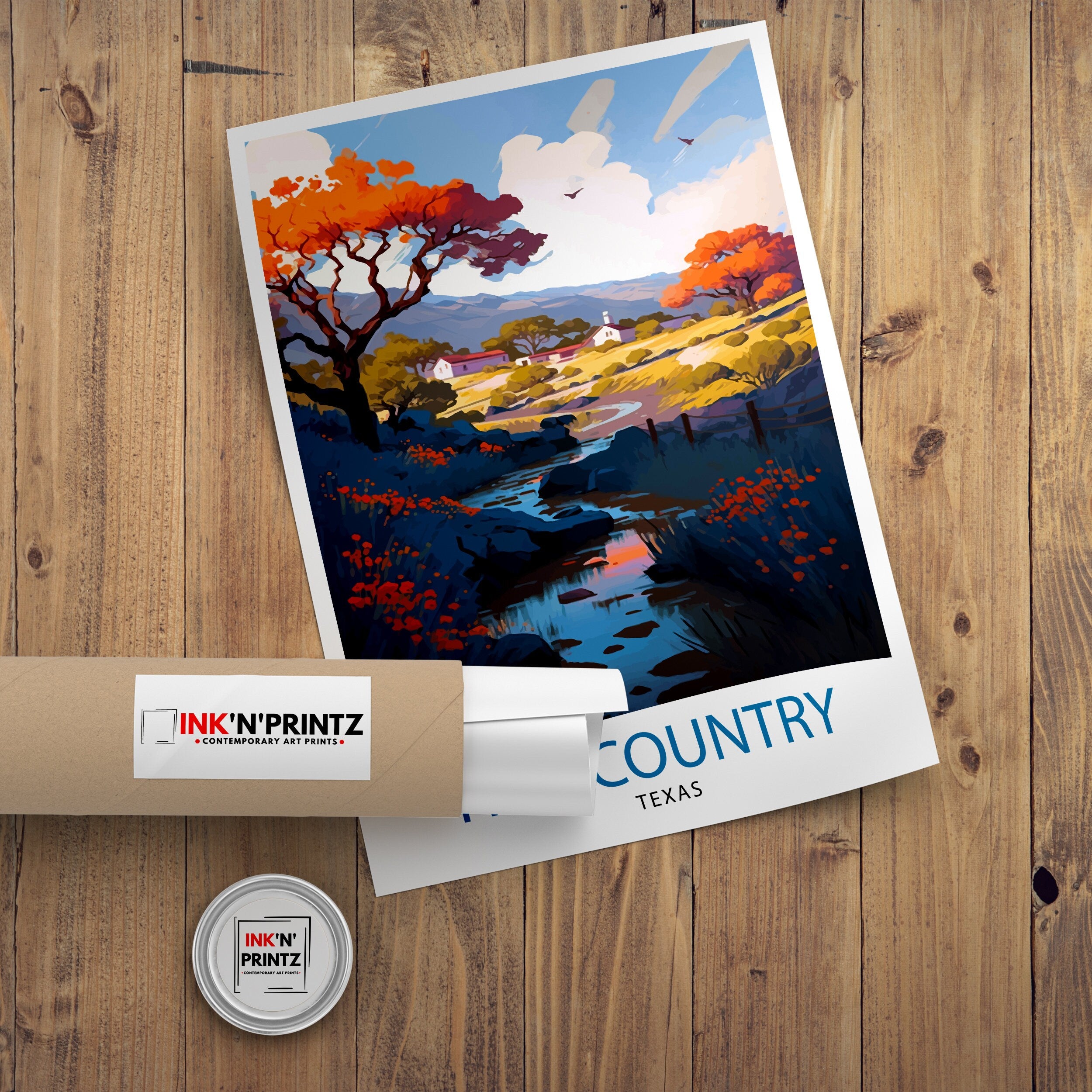 Hill Country Texas Travel Print| Texas Wall Decor Hill Country Poster Texas Travel Prints Hill Country Art Print Hill Country Illustration