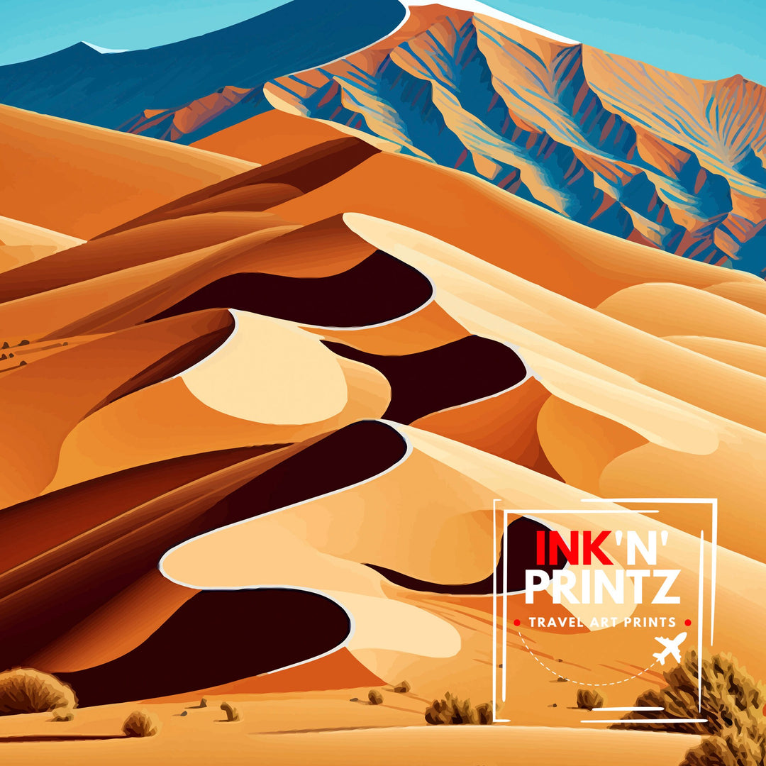 Great Sand Dunes Colorado Travel Poster Sand Dunes Wall Art Colorado Landscape Poster Travel Decor Nature Art Gift for Colorado Travelers