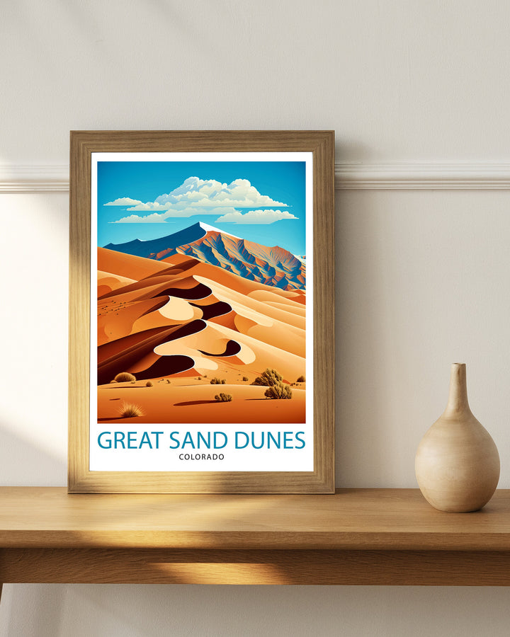 Great Sand Dunes Colorado Travel Poster Sand Dunes Wall Art Colorado Landscape Poster Travel Decor Nature Art Gift for Colorado Travelers