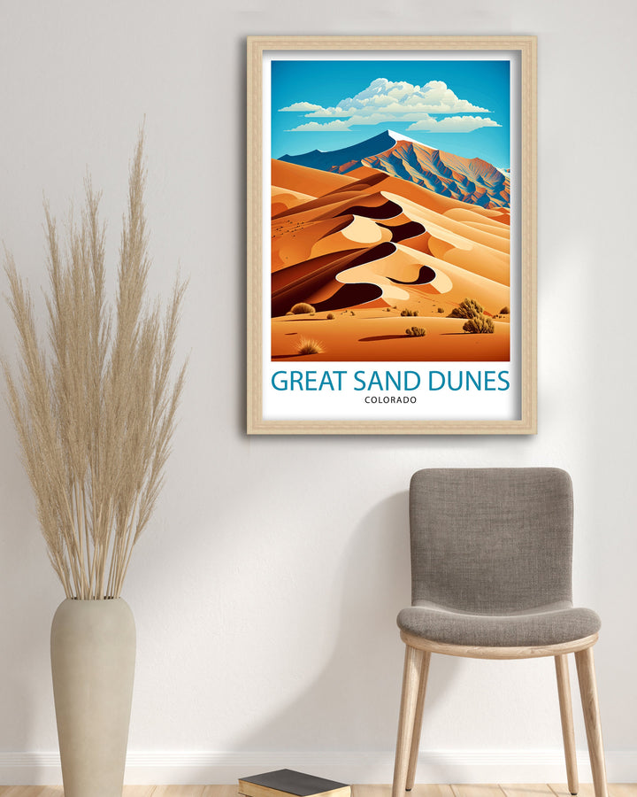 Great Sand Dunes Colorado Travel Poster Sand Dunes Wall Art Colorado Landscape Poster Travel Decor Nature Art Gift for Colorado Travelers