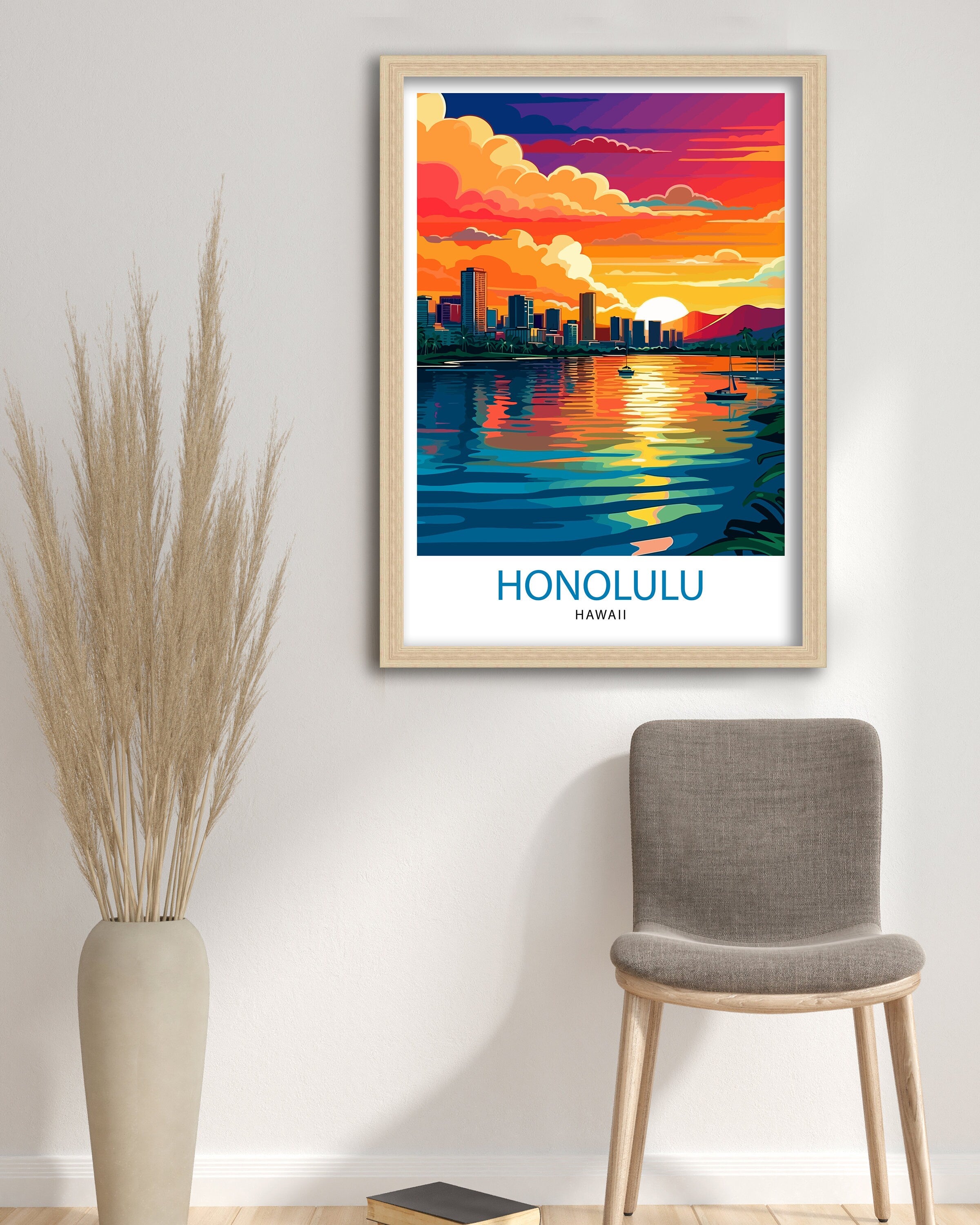 Honolulu, Hawaii Travel Print| Honolulu Wall Decor Honolulu Poster Hawaii Travel Prints Honolulu Art Print Honolulu Illustration Honolulu